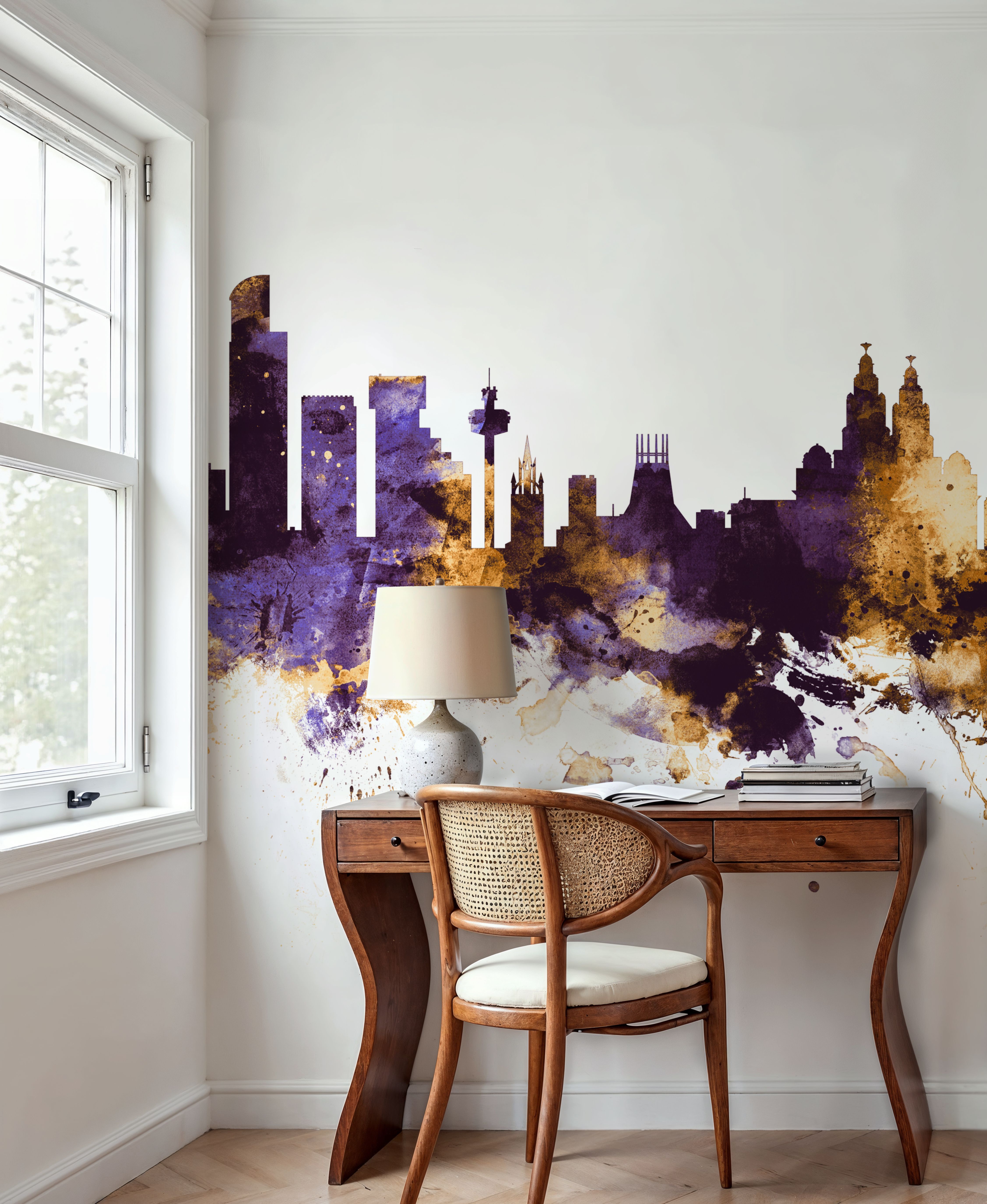 Liverpool England Skyline Purple & Gold