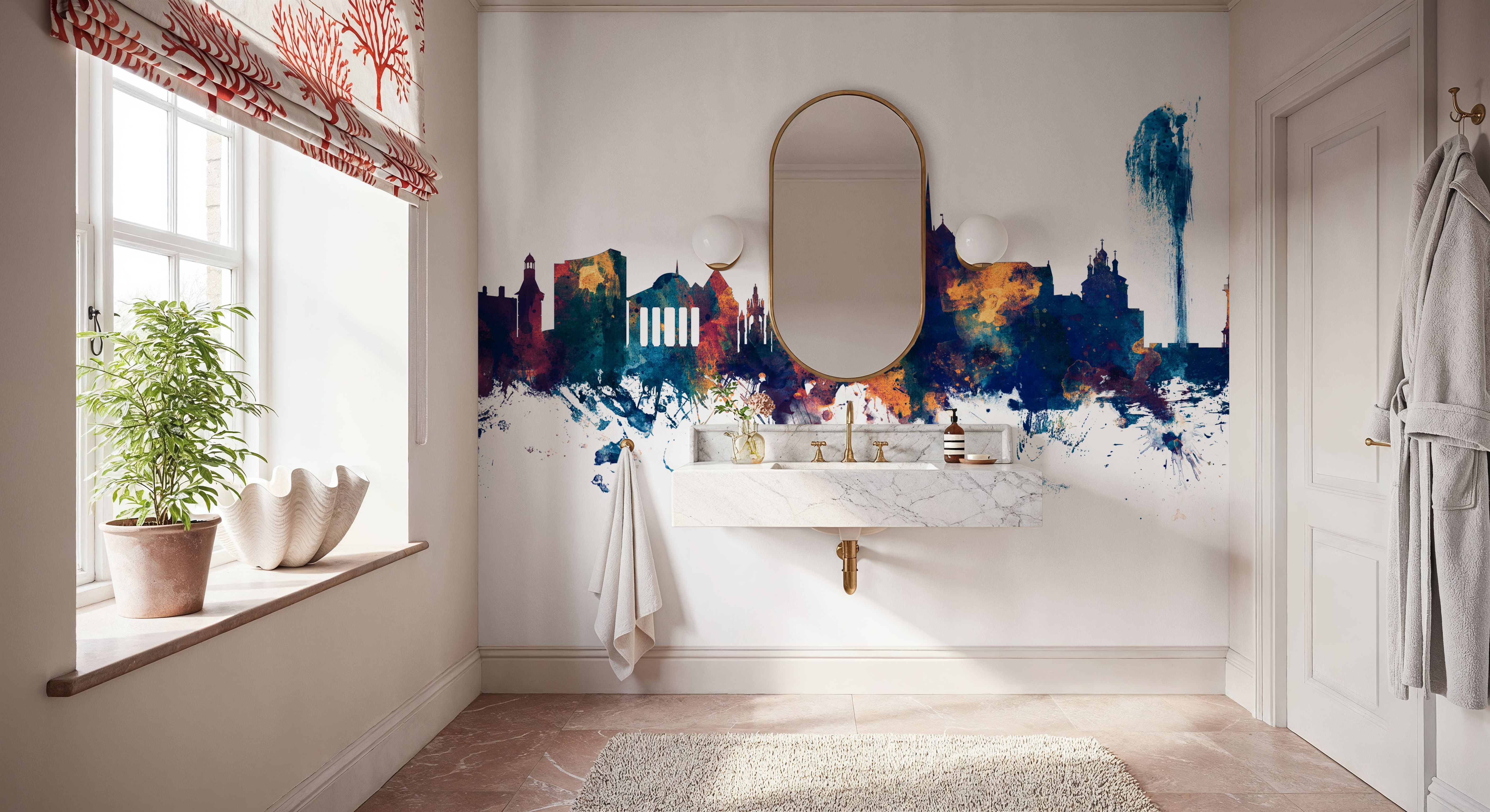 Geneva Switzerland Skyline Blue & Bronze