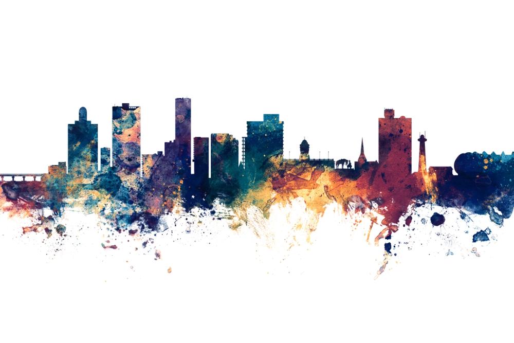 Port Elizabeth South Africa Skyline Blue & Bronze