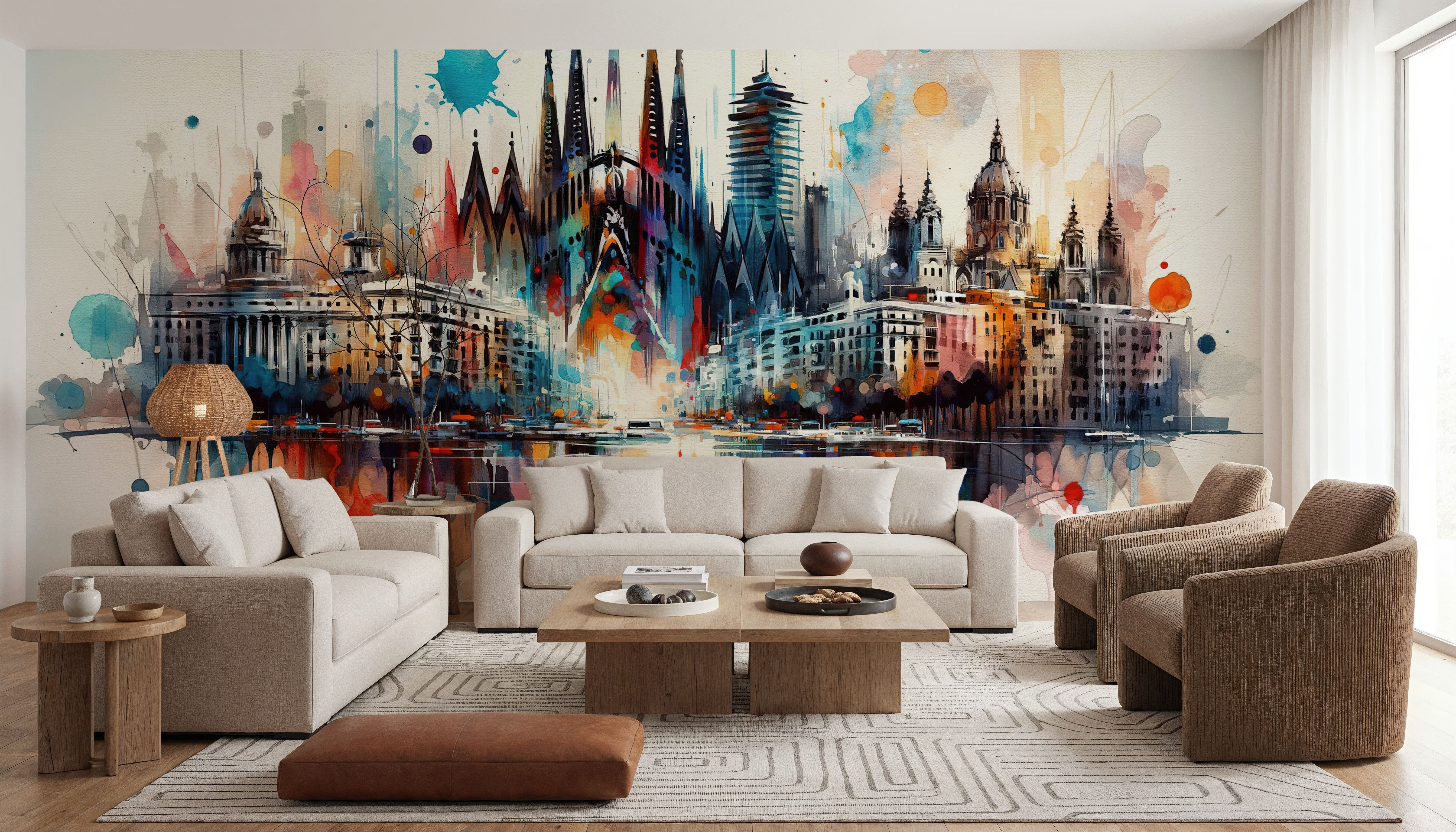 Watercolor Skyline Barcelona I