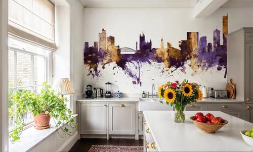Manchester England Skyline Purple & Gold