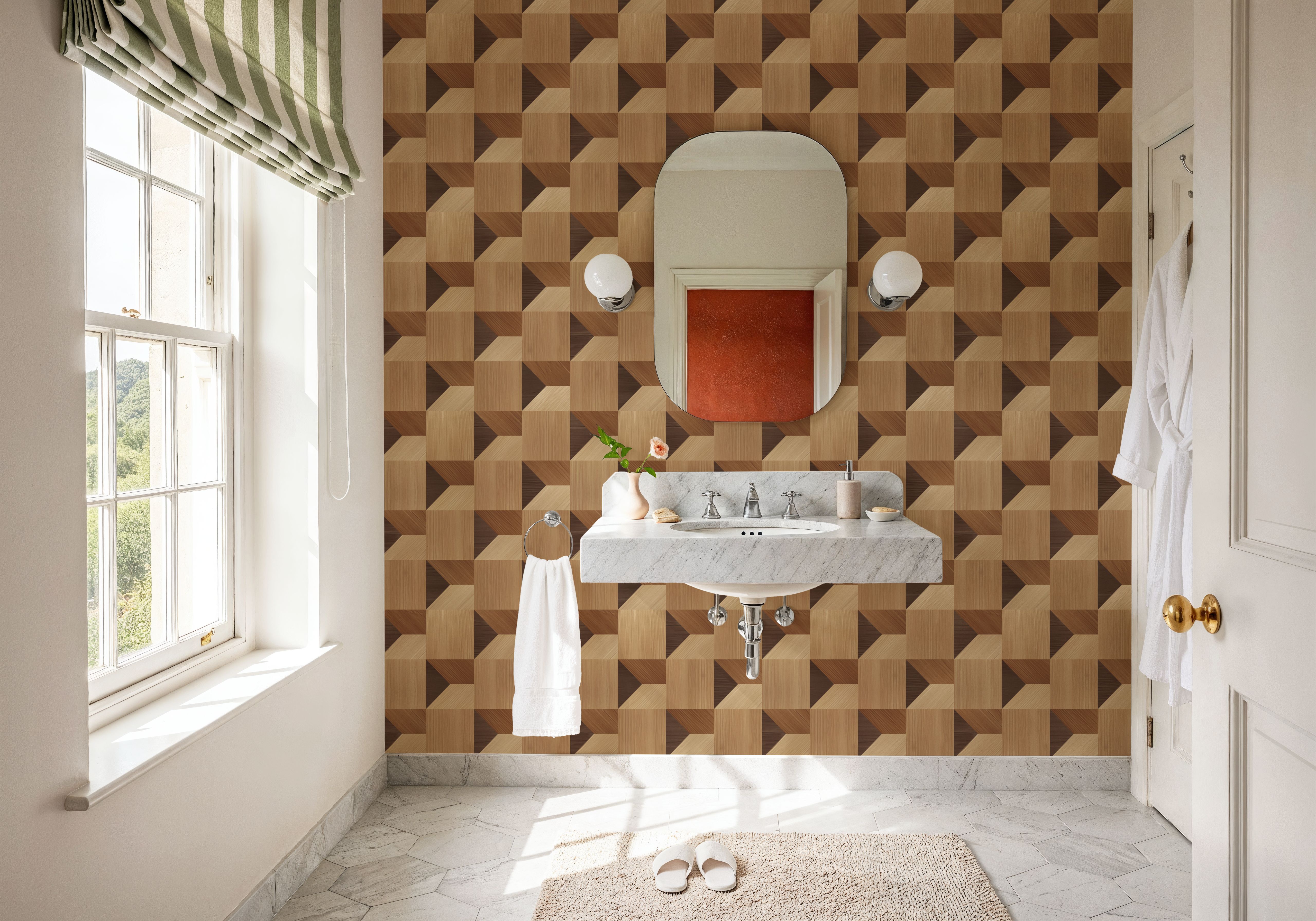 Illusion Box Marquetry, Oak, Papel pintado