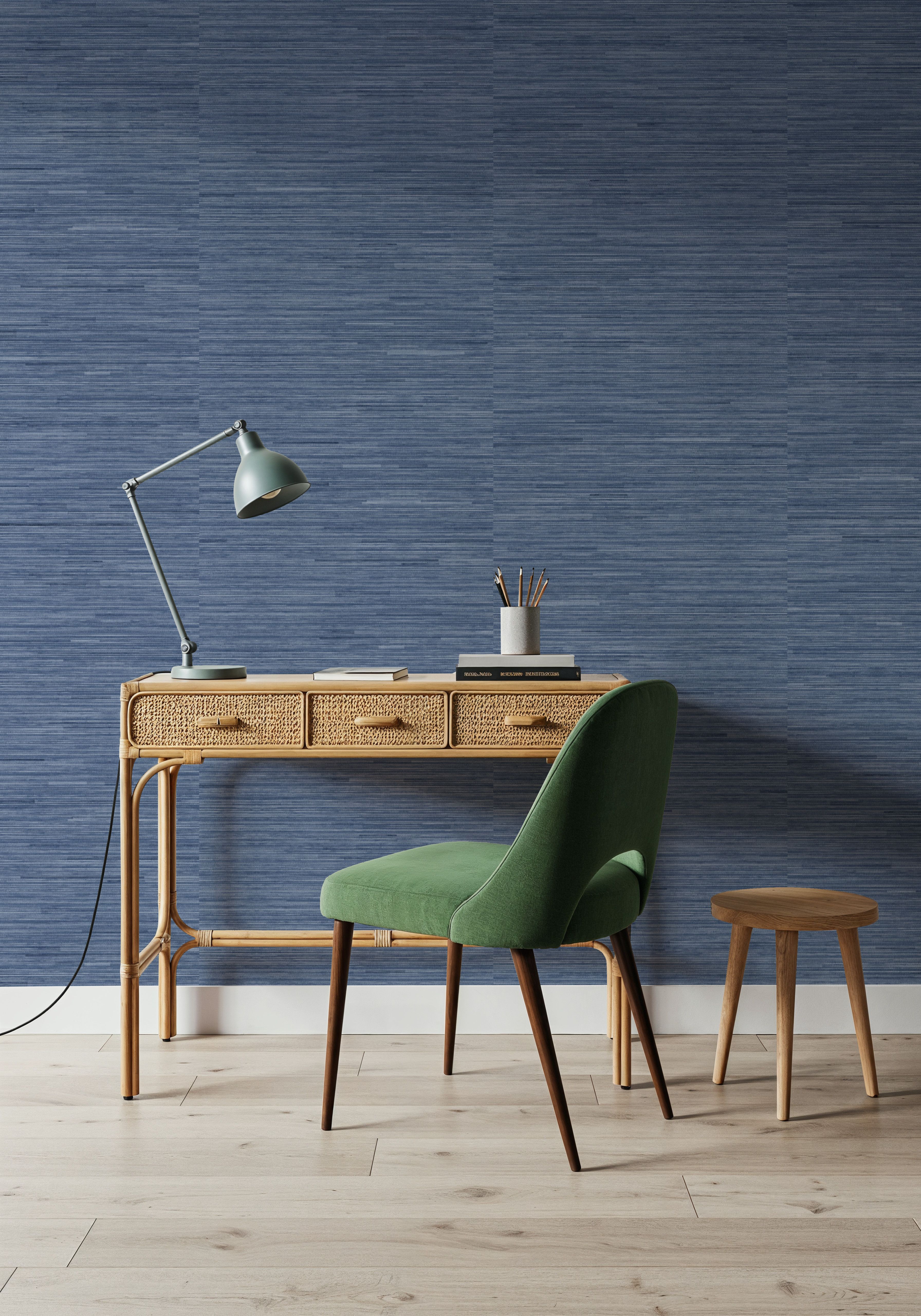Faux Grasscloth with Visible Seams, Lapis
