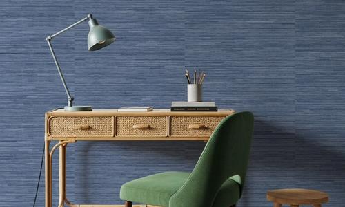 Faux Grasscloth with Visible Seams, Lapis