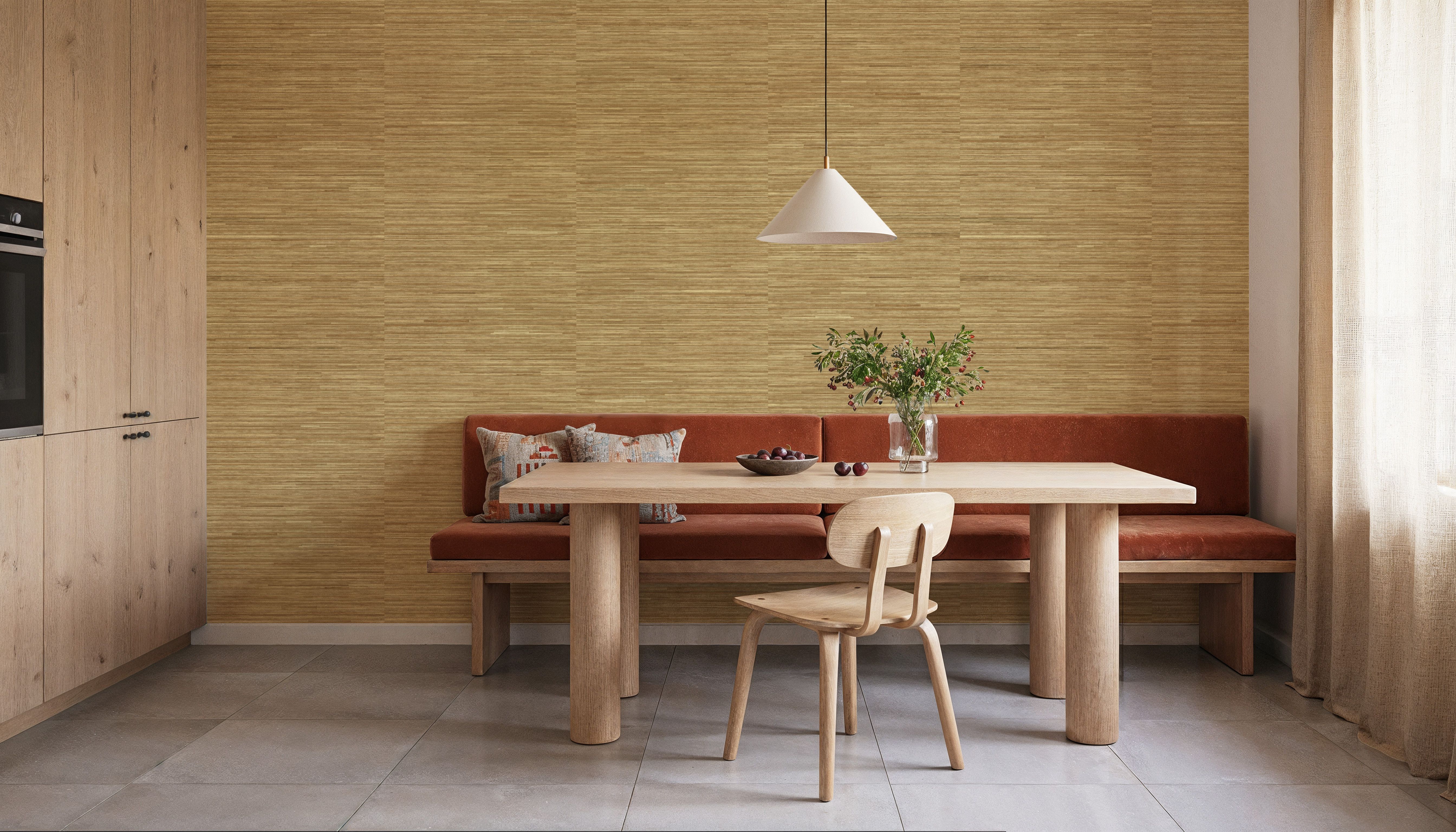 Faux Grasscloth with Visible Seams, Ochre