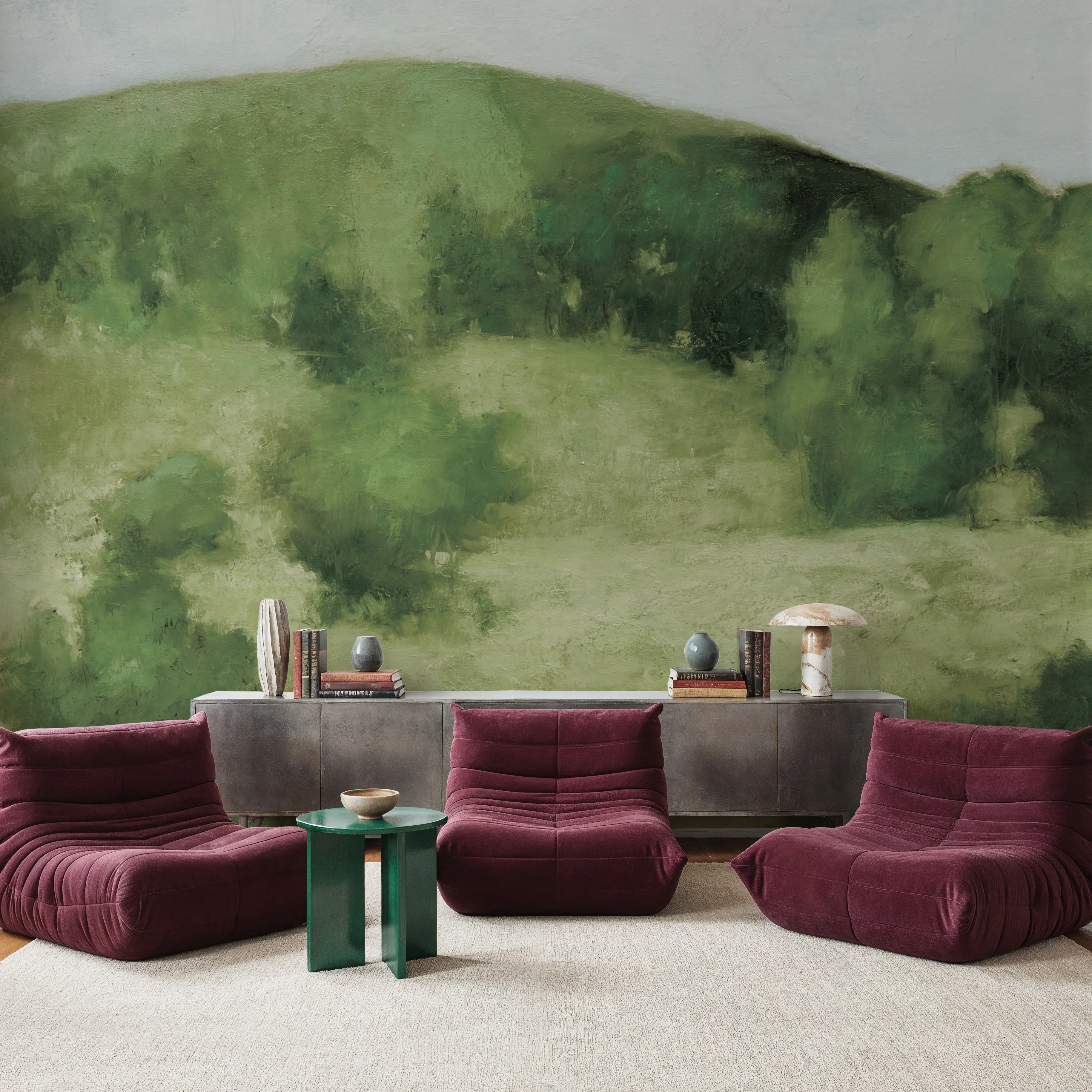 Wall Mural - Over the Hill - Abstract Landscapes mural wallpaper - Green - Hallway staircases - Wallism UK - Peel & Stick or Paste-the-Wall