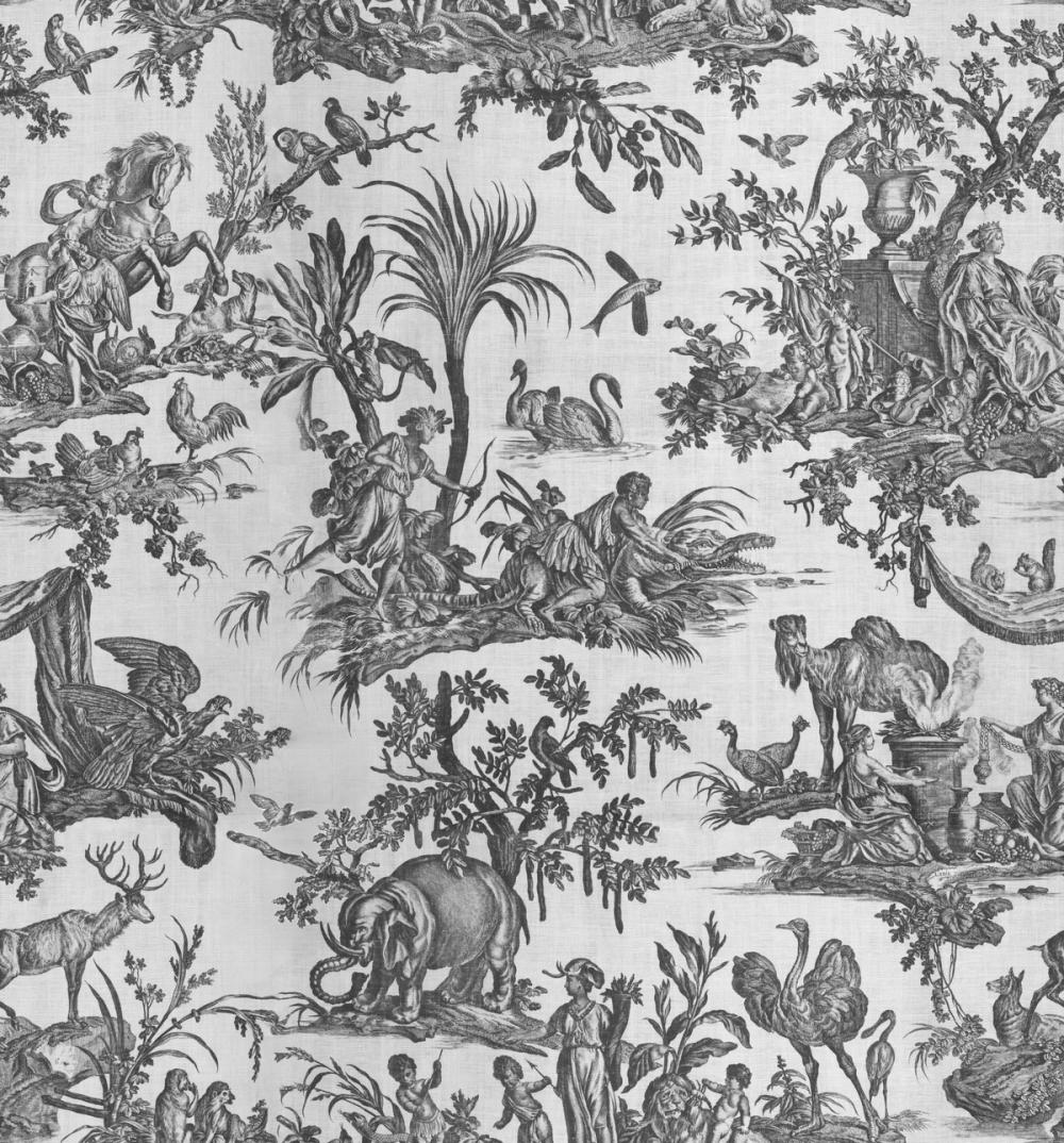 Patinated Linen Toile de Jouy, B&W