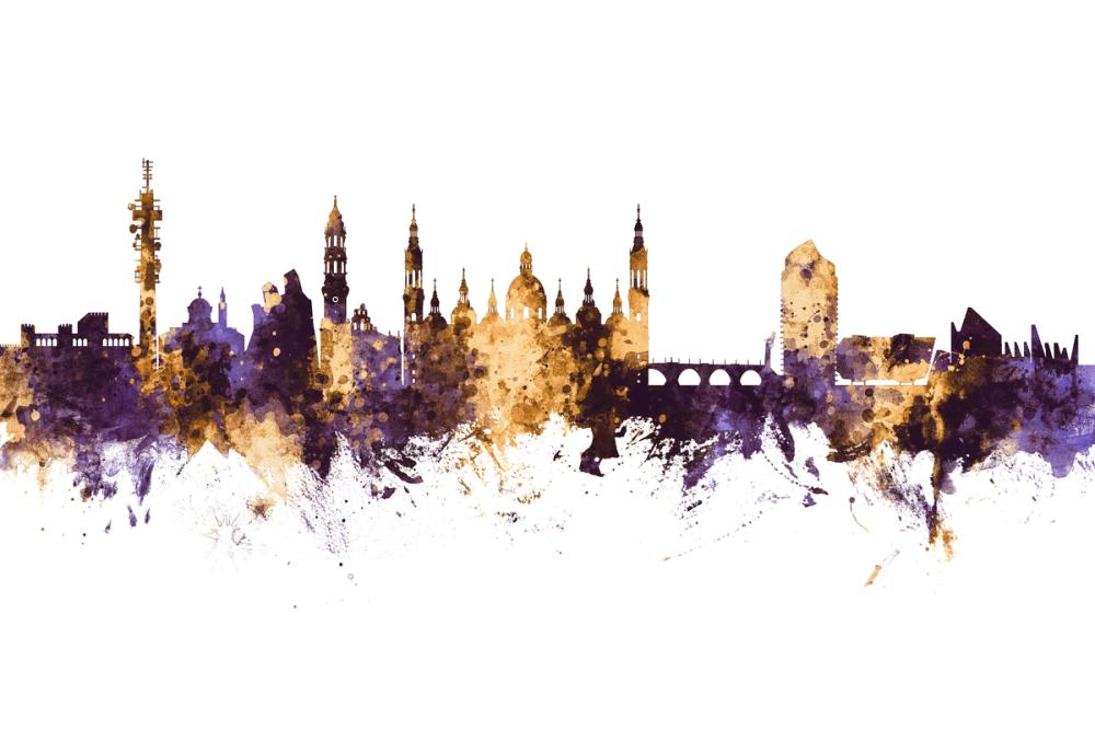 Zaragoza Spain Skyline Purple & Gold