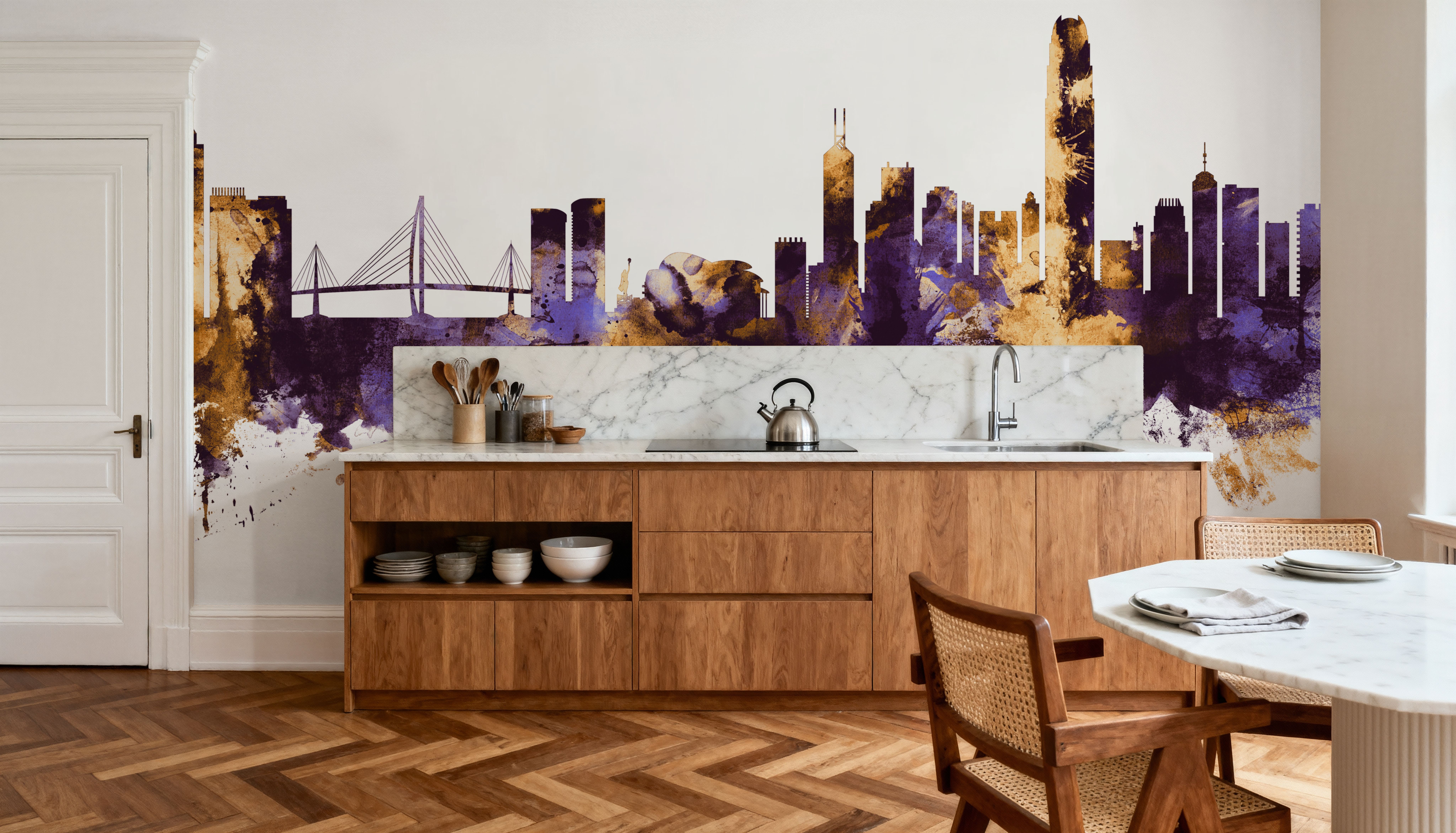 Hong Kong Skyline Purple & Gold