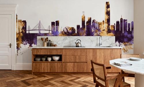 Hong Kong Skyline Purple & Gold