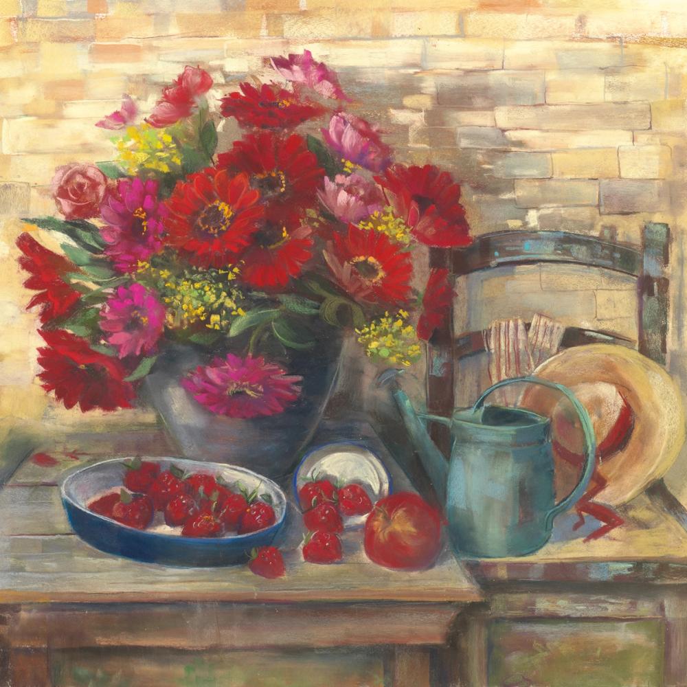 Strawberries and Zinnias