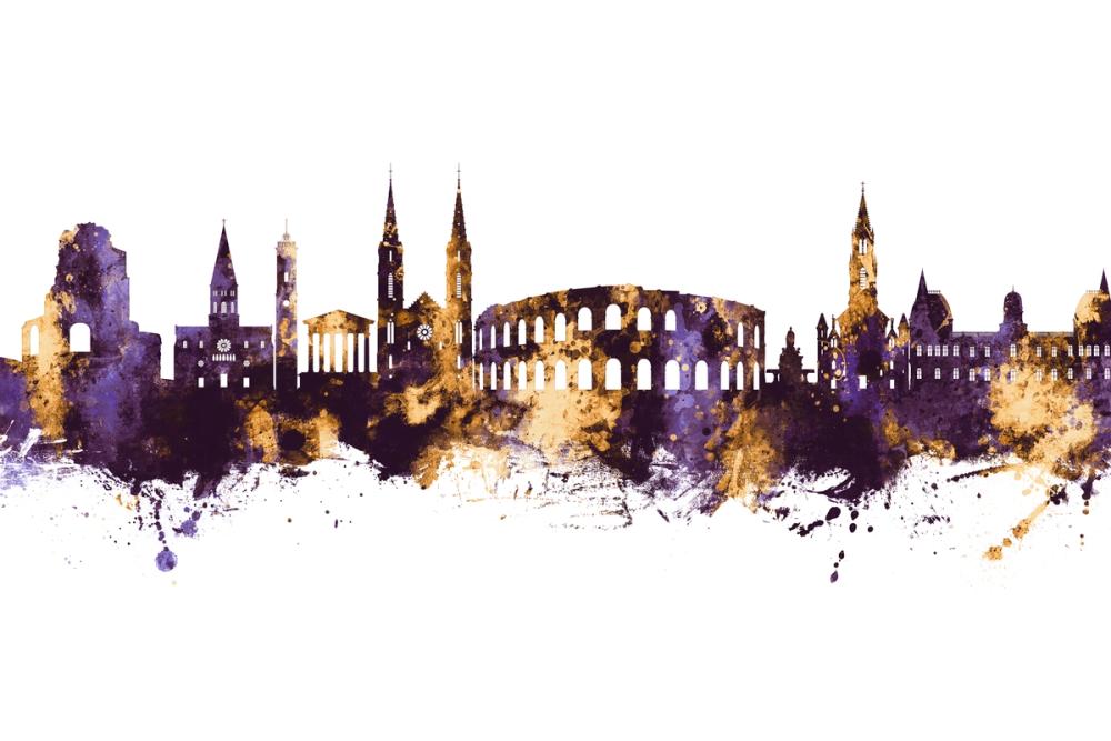 Nîmes France Skyline Purple & Gold