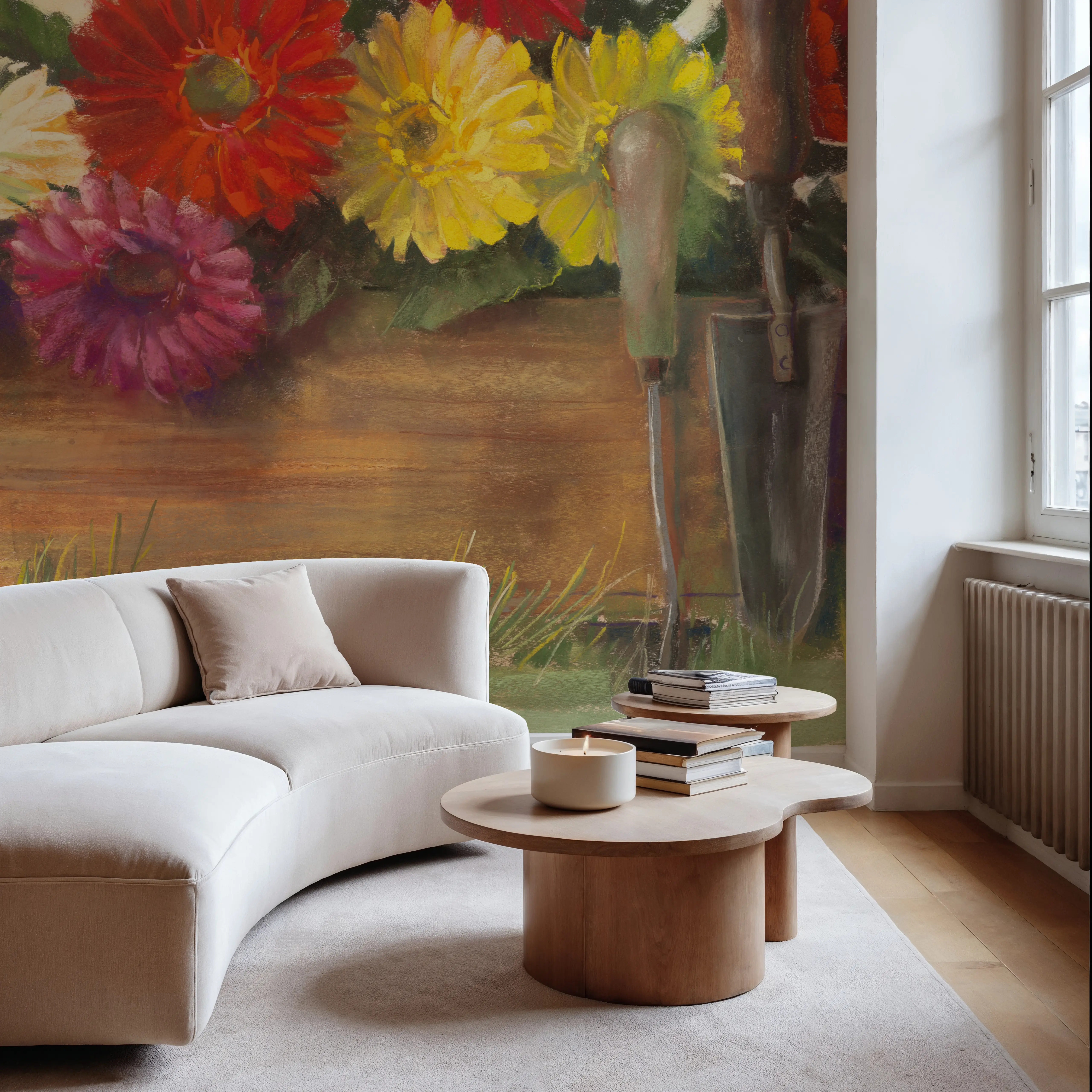 Papier Peint Panoramique - Gardeners Still Life with Gerberas - Contemporain Loisirs - Blanc - Chambre - Wallism Belgique