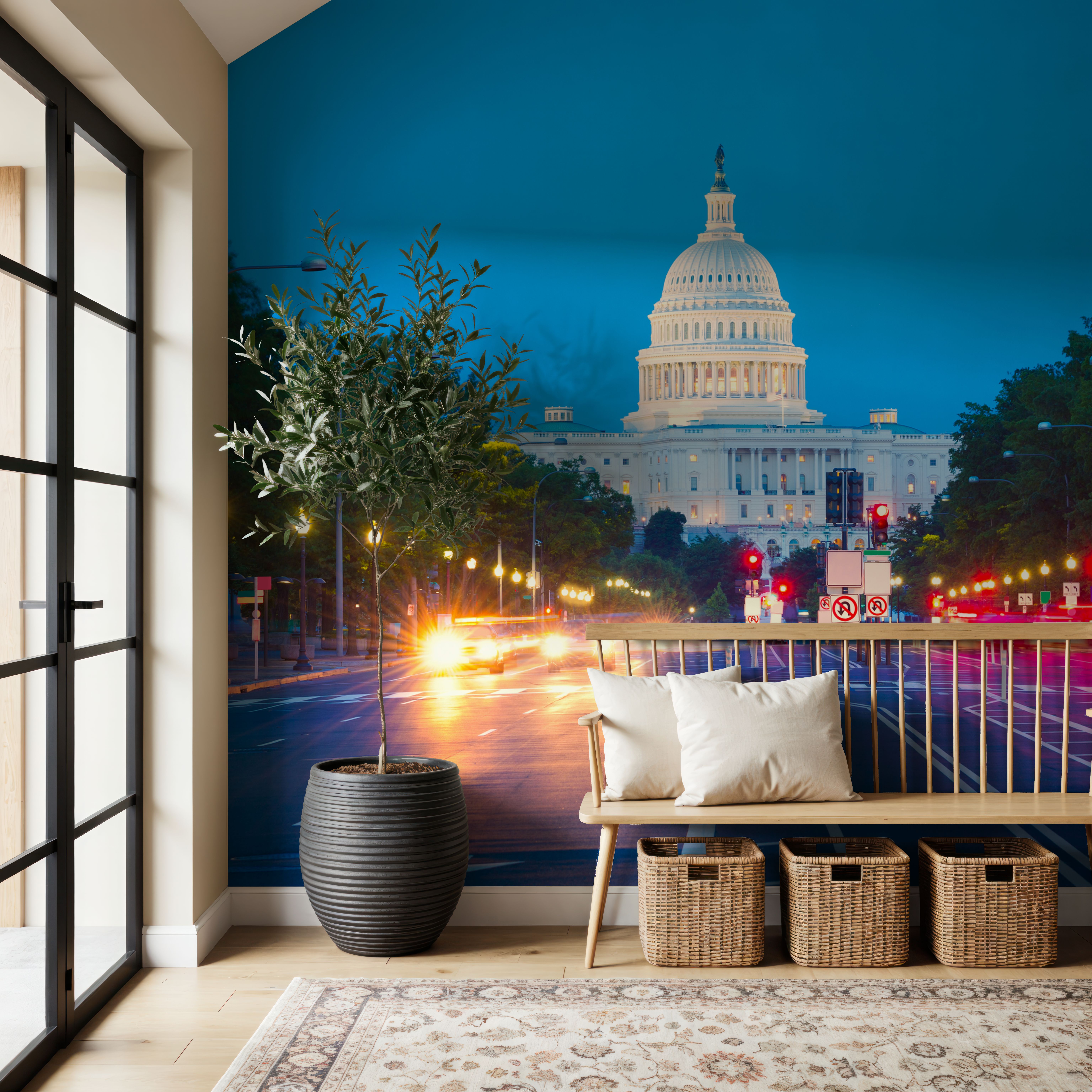 Wall Mural - Capitol Sunset - Architecture Travel & Landmarks mural wallpaper - Blue - Offices - Wallism UK - Premium, Textured or Peel & Stick