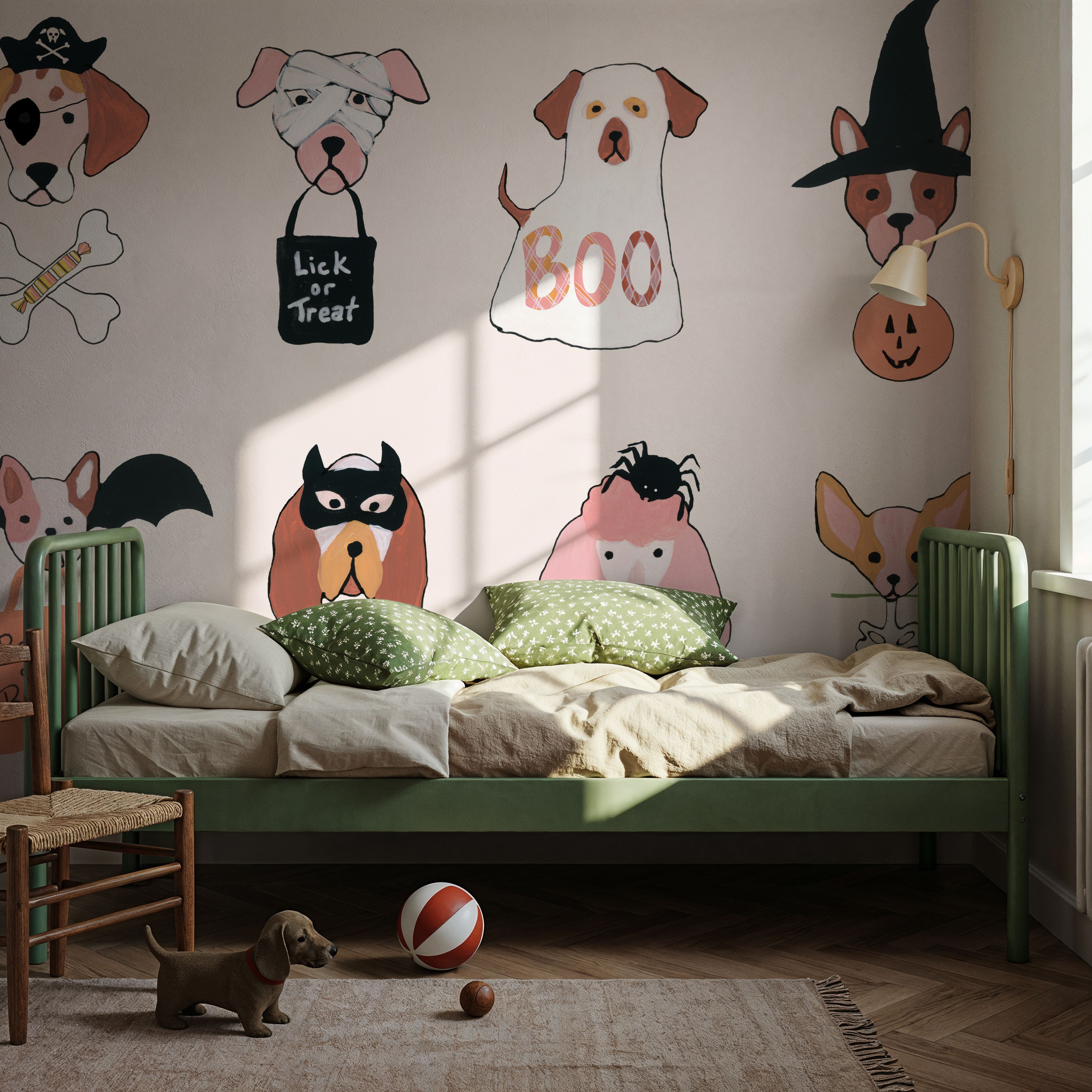 Mural de parede - Lick or Treat X - Feriados Animais - Rosa - Quarto infantil - Wallism Portugal - Autoadesiva ou cola para parede