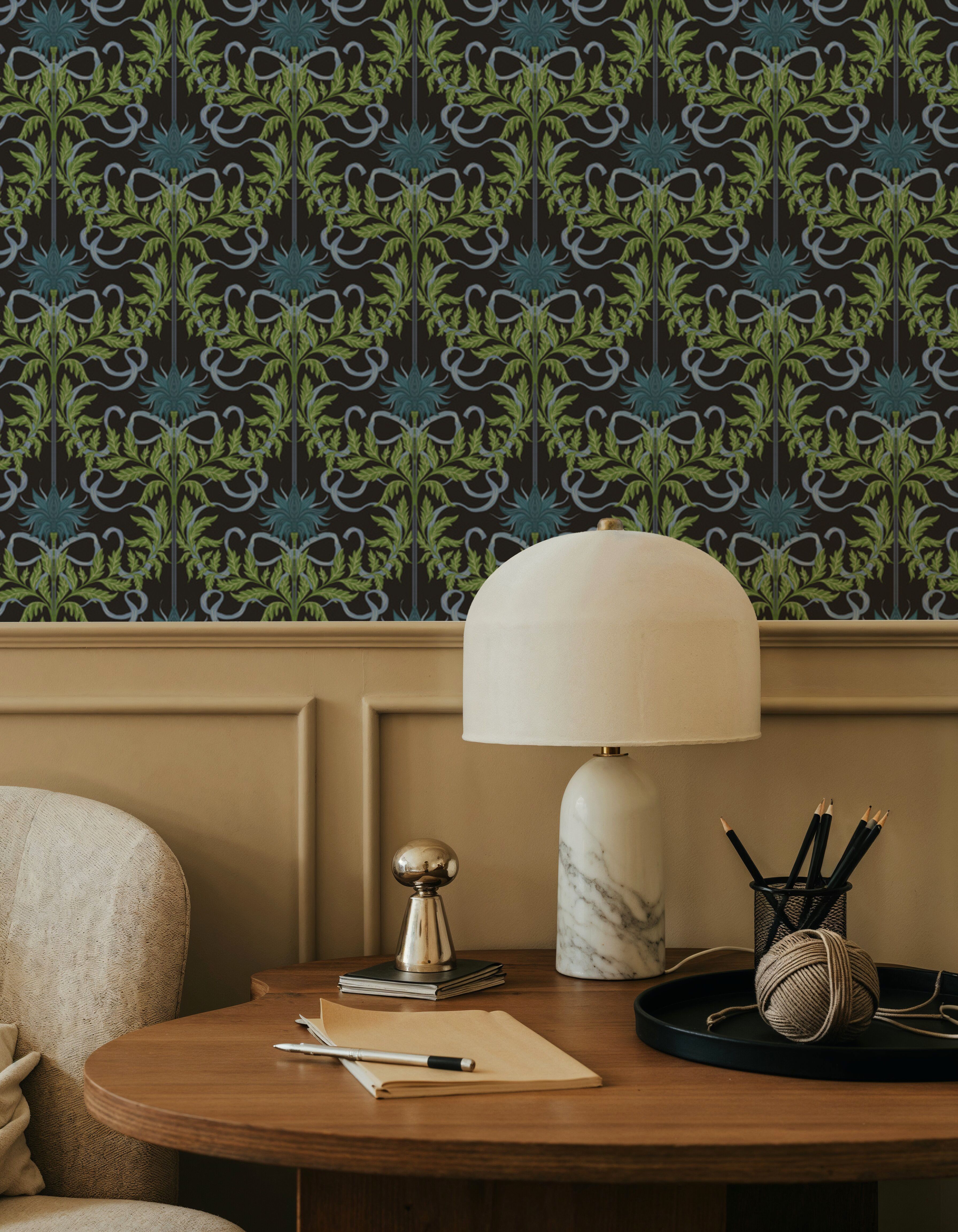 Floral Damask & Bows, Midnight