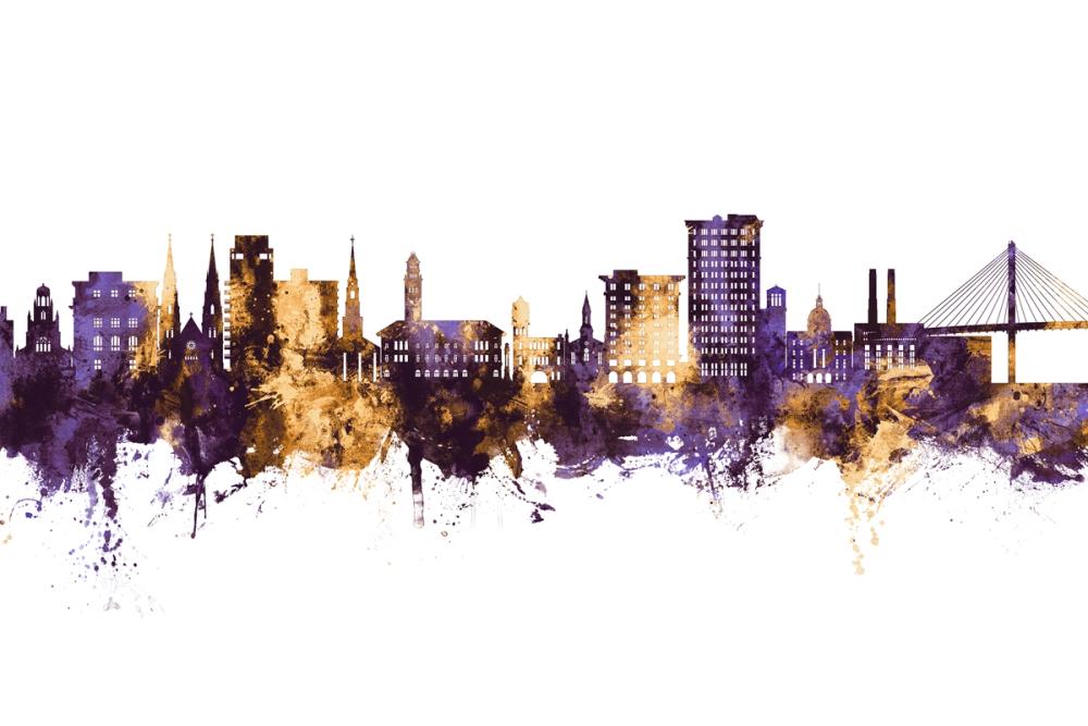 Savannah Georgia Skyline Purple & Gold