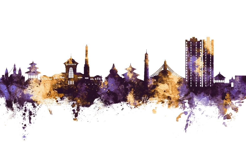 Kathmandu Nepal Skyline Purple & Gold