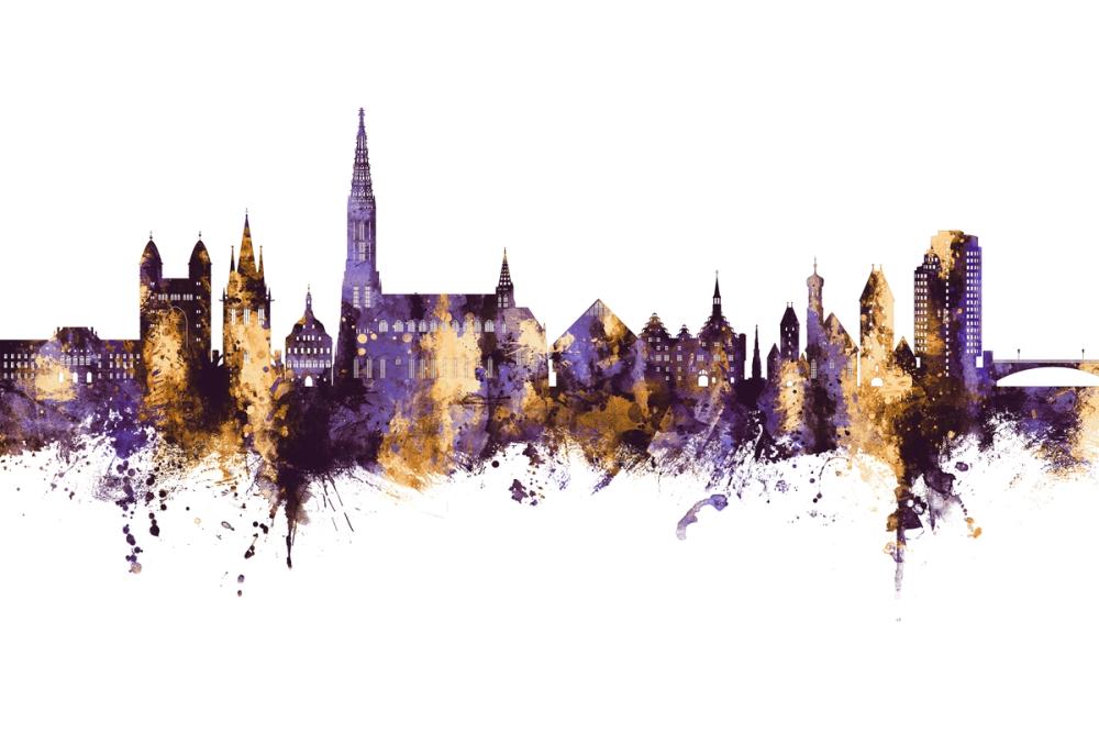 Ulm Germany Skyline Purple & Gold