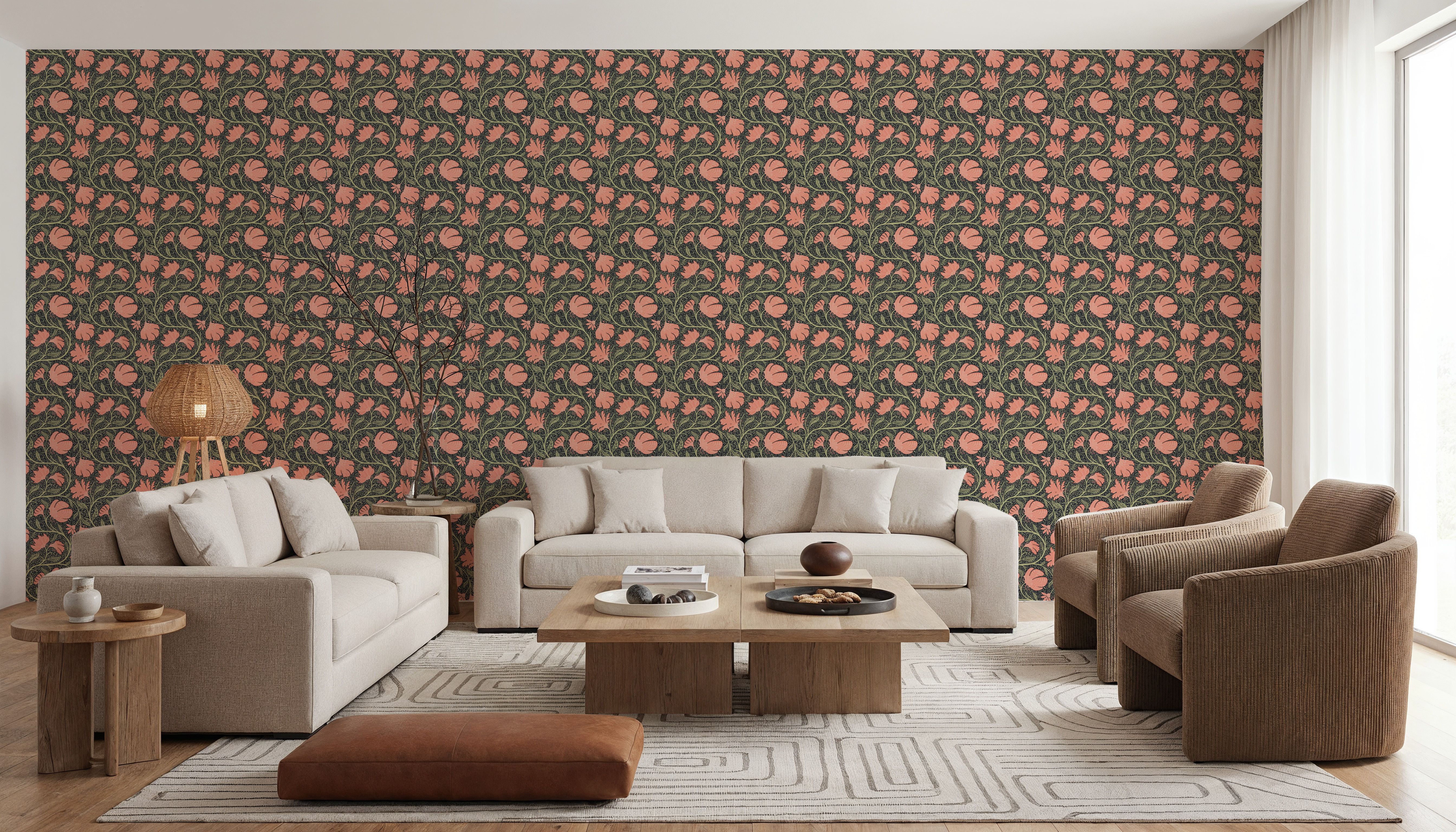 Indial Floral, Peach on Midnight