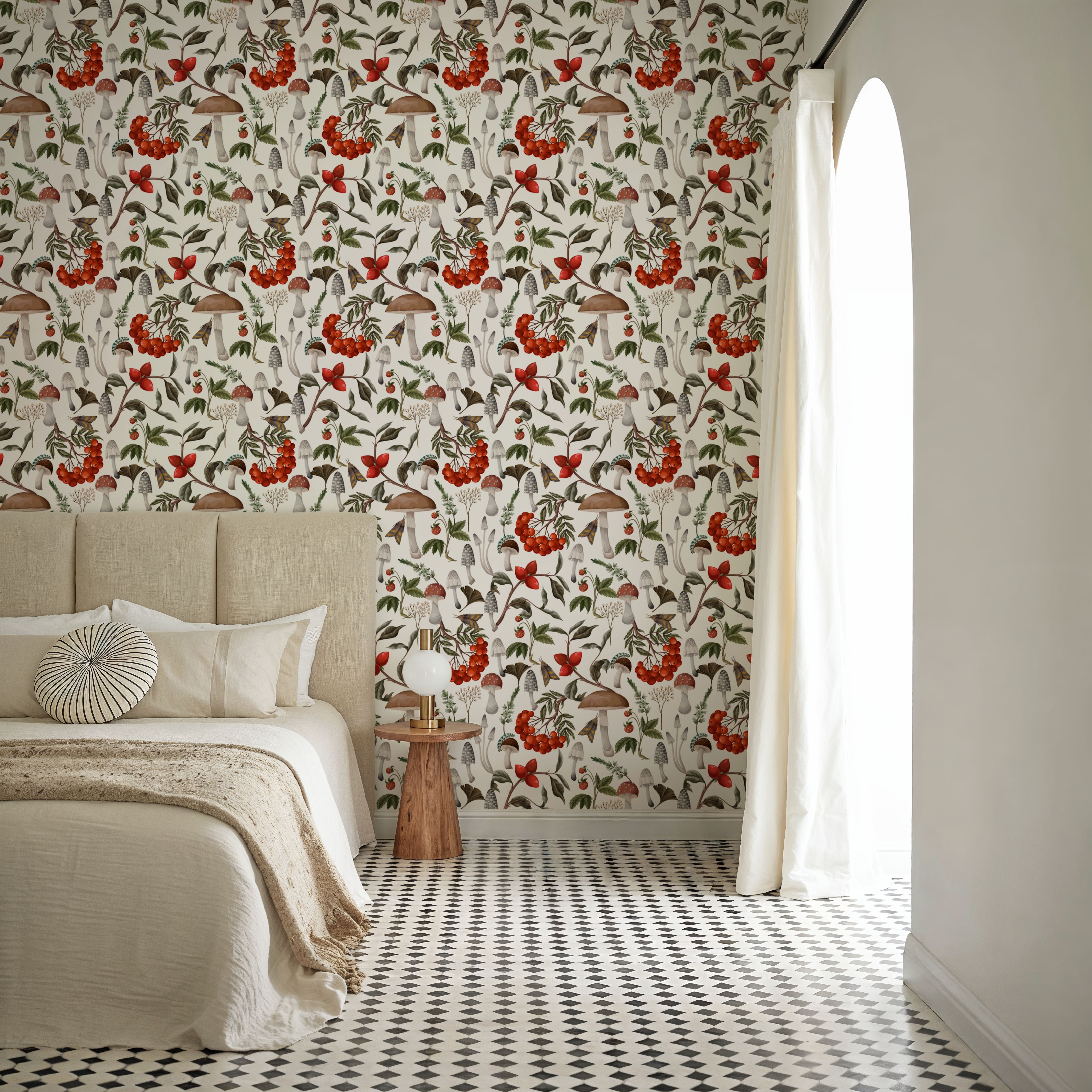 Forest Finds with Berries, White, Wallpaper