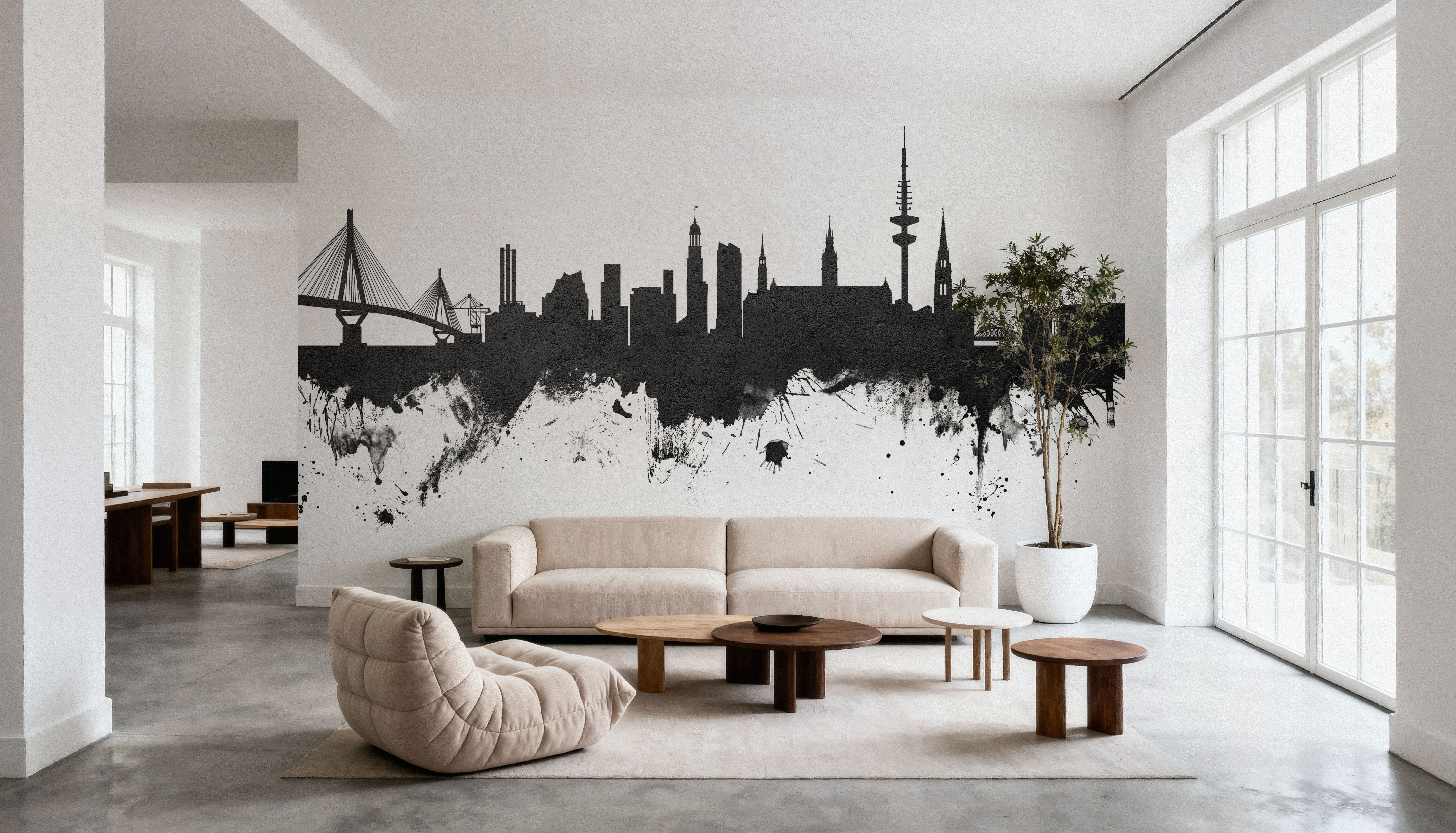 Hamburg Germany Skyline Black & White, Wallpaper