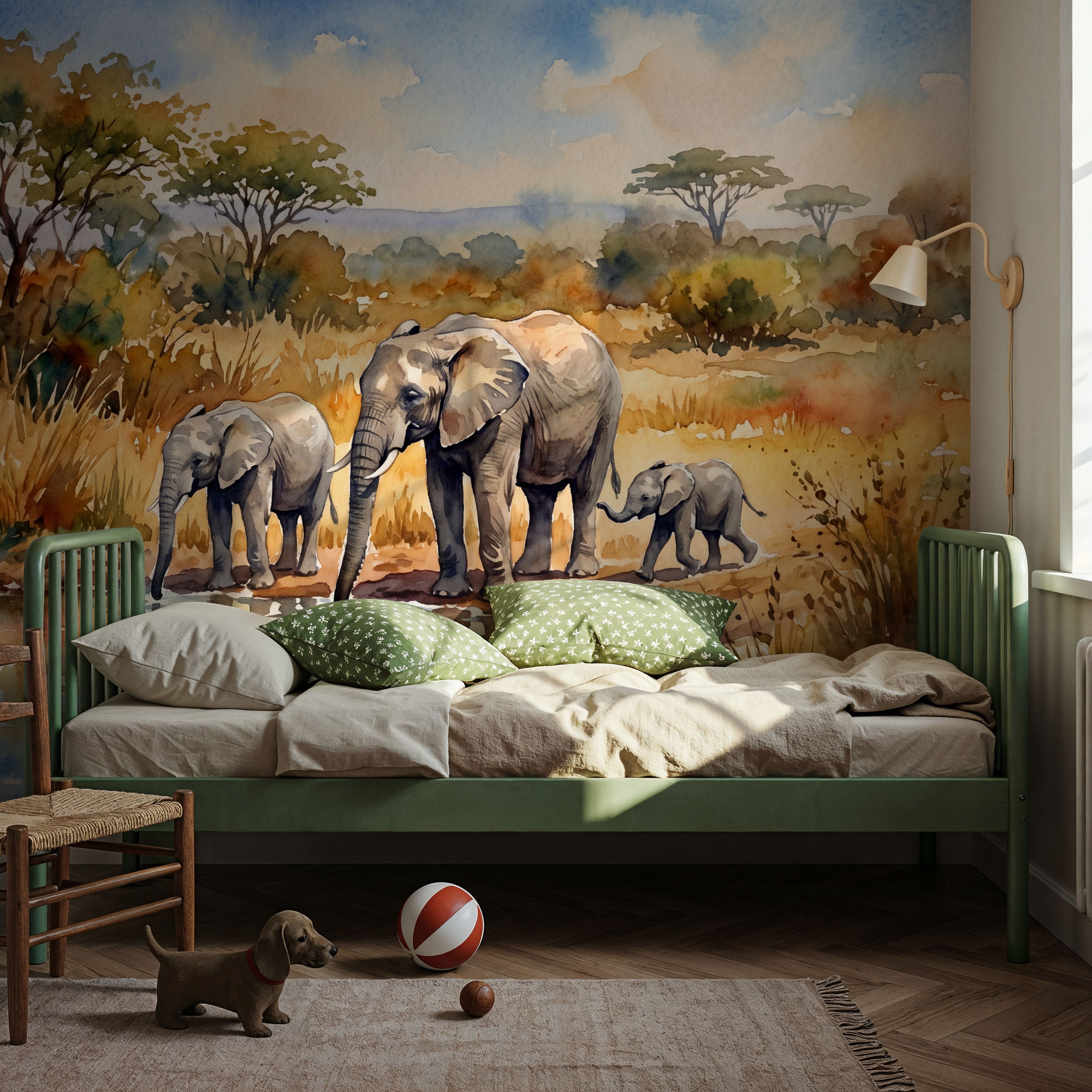 Elephants by the Water Hole - Watercolor Landscapes Series