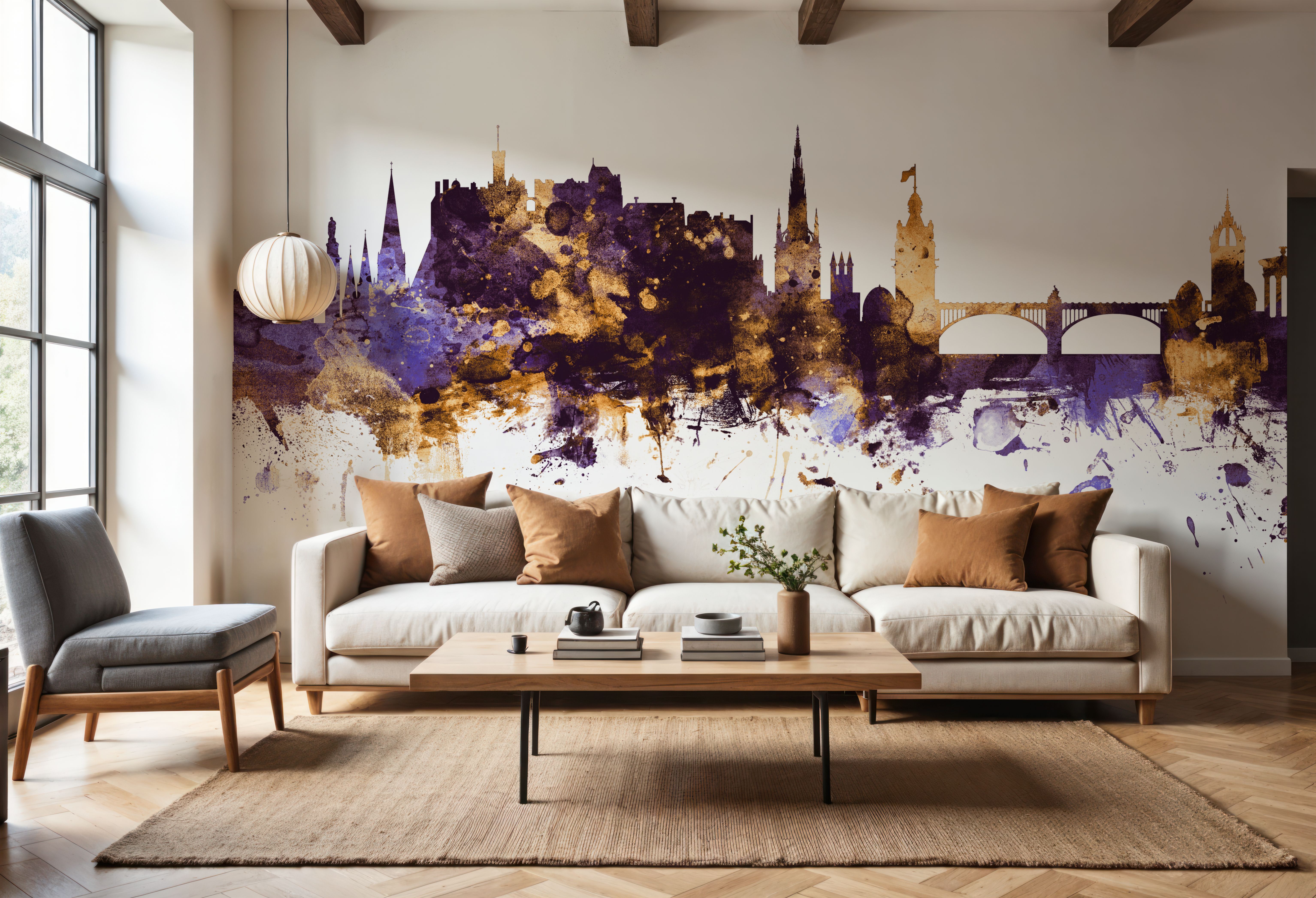 Edinburgh Scotland Skyline Purple & Gold