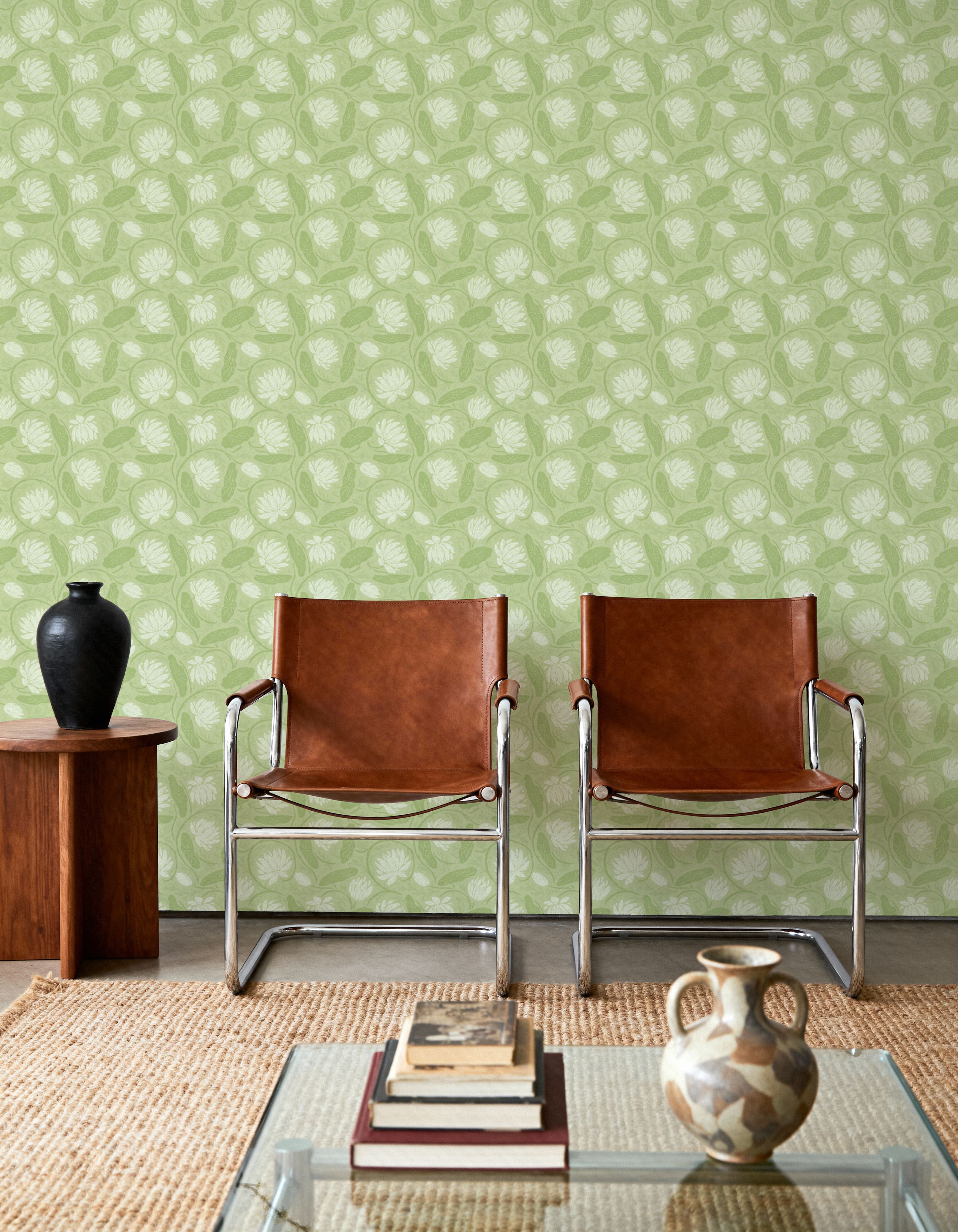 Block Print Lotus, Spring Green, Tapety