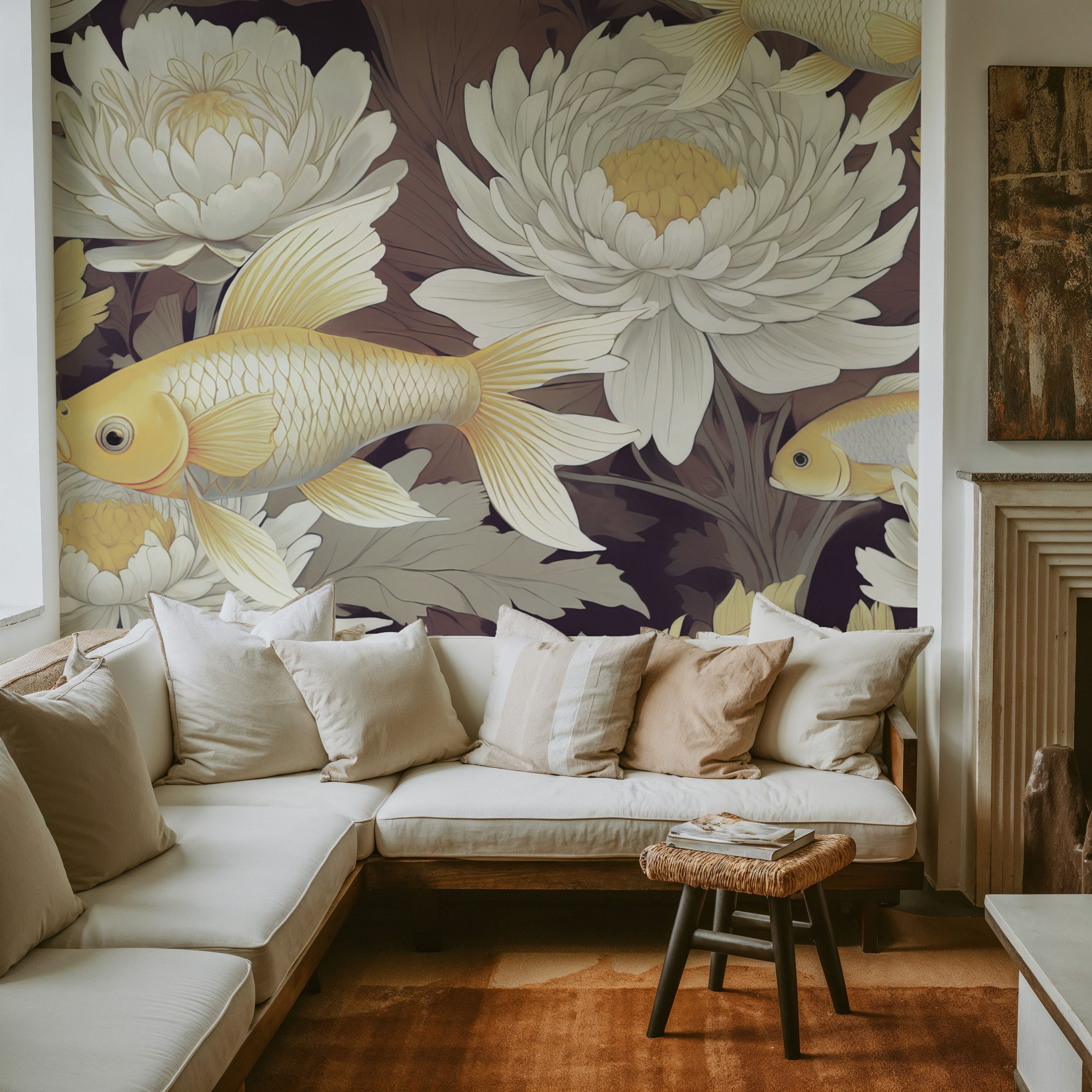 Dancing Fish, Yellow on Brown