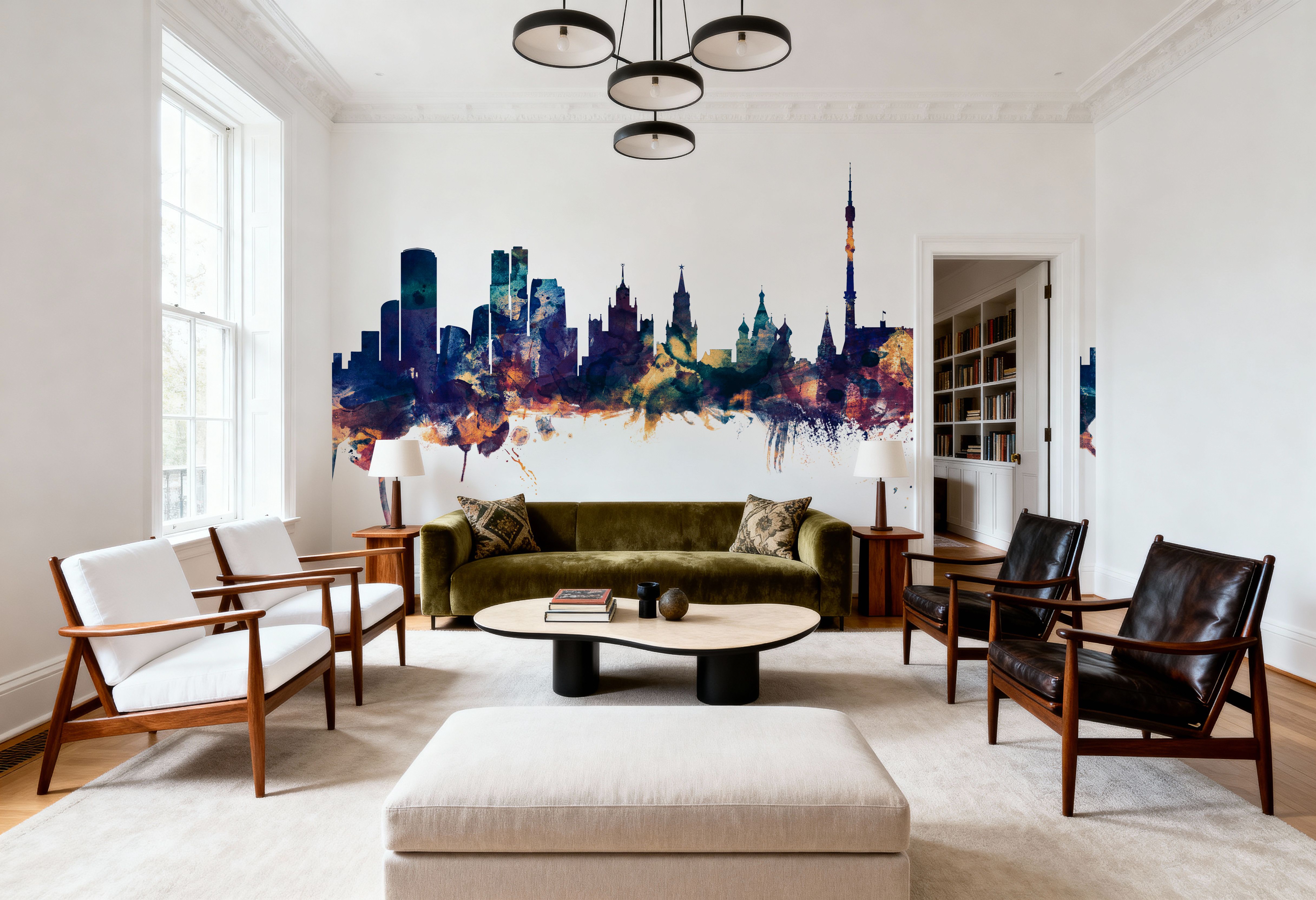 Moscow Russia Skyline Blue & Bronze, Wallpaper