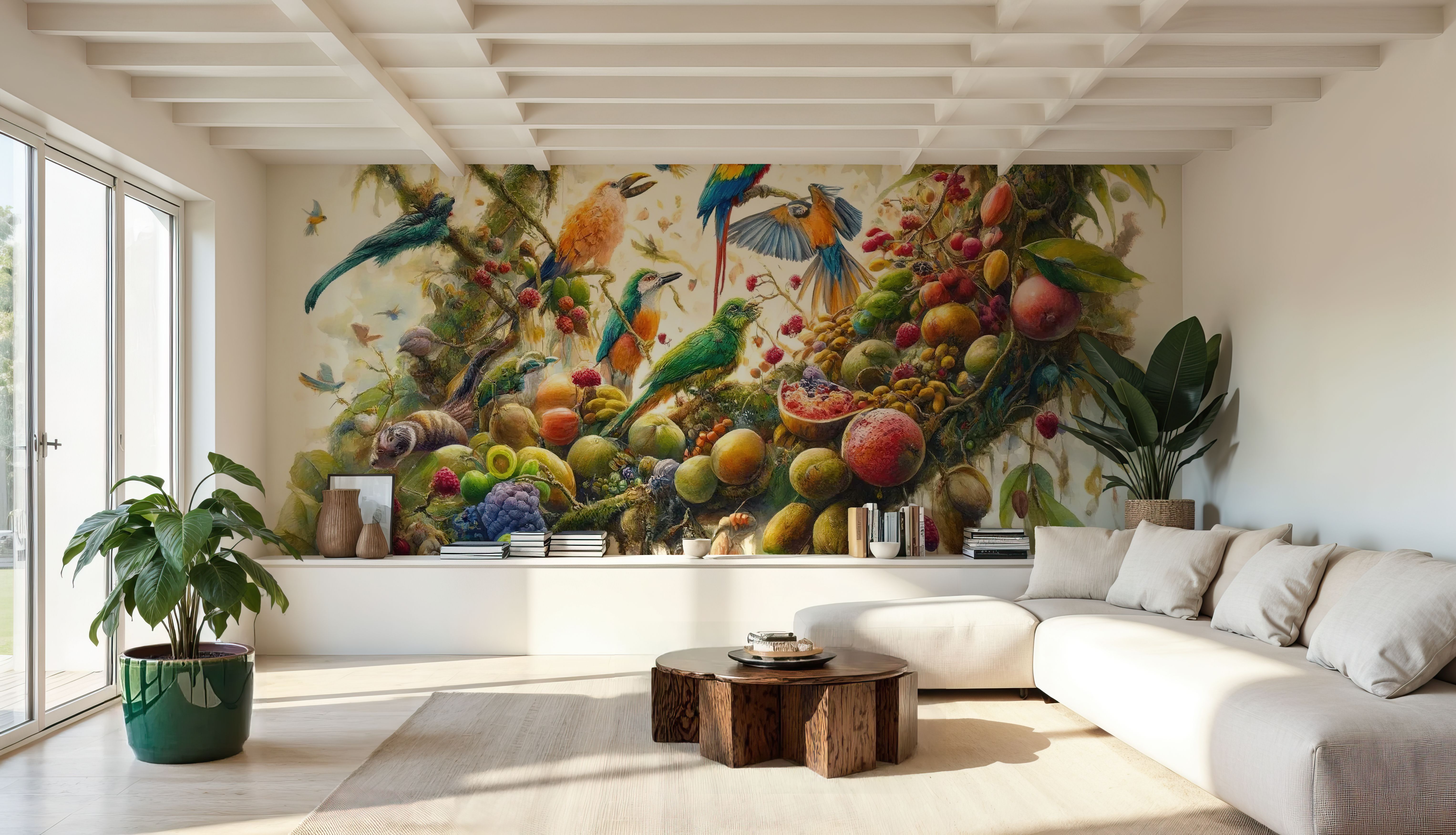 Wall Mural - Jungle Symphony in Vivid Hues - Birds Nature mural wallpaper - Bedroom - Wallism US - Premium, Textured or Peel & Stick