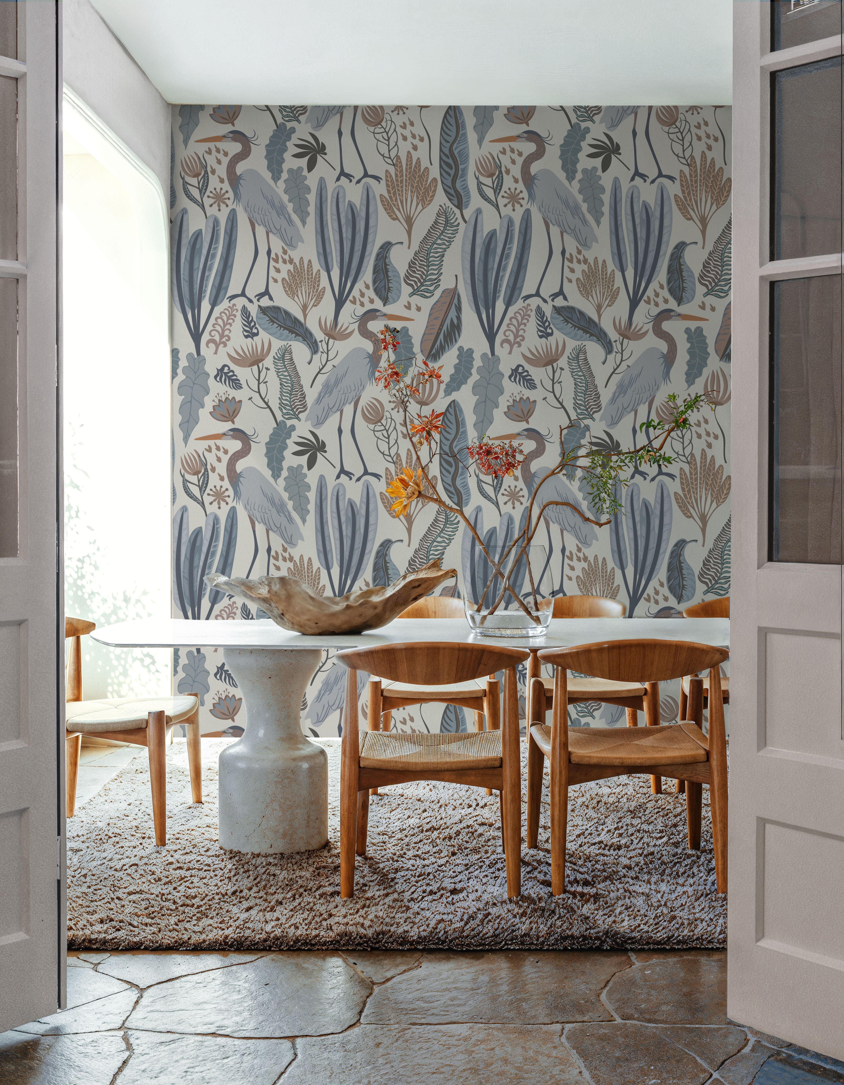 Heron & Plants Blue Cream