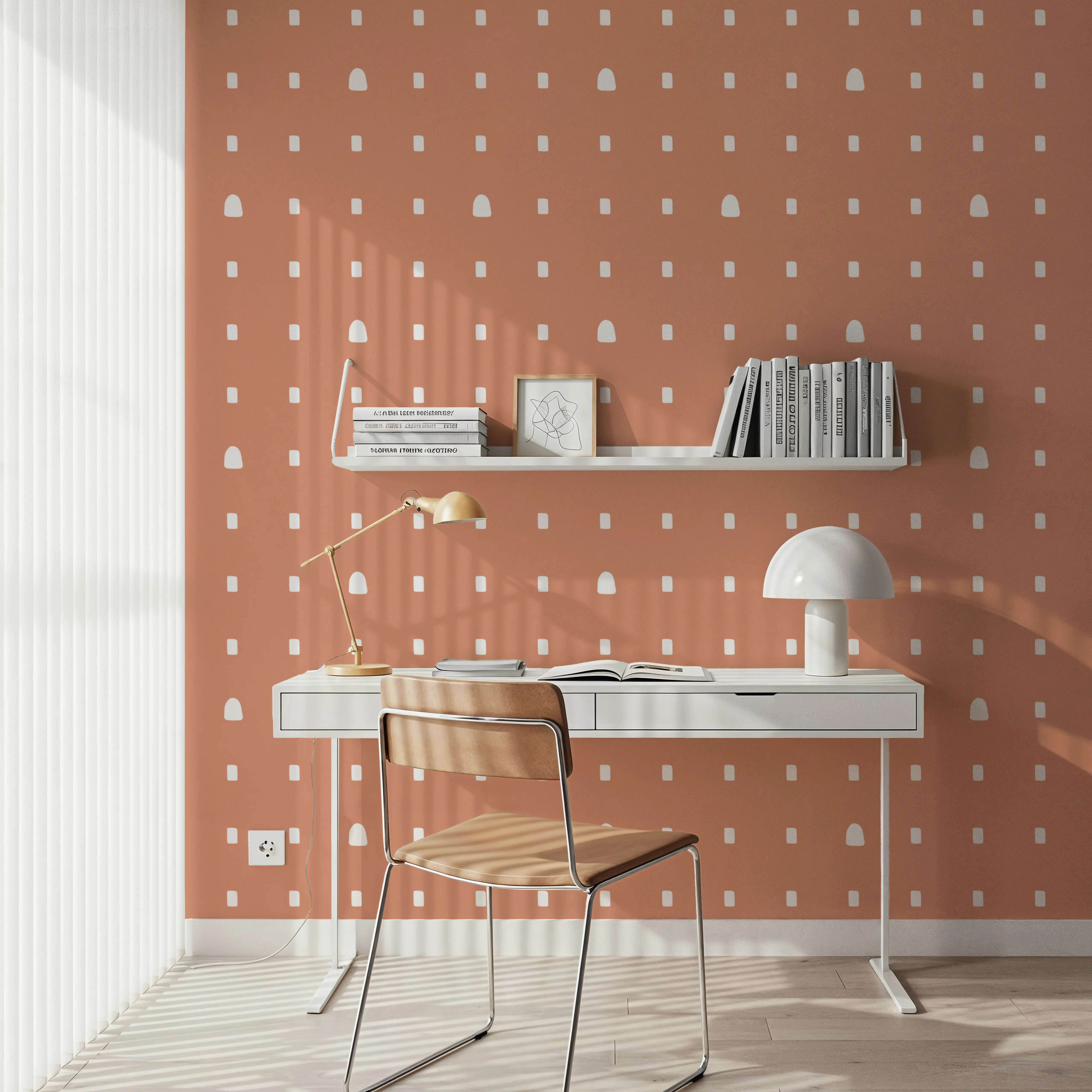 Wallpaper - Doors And Windows - Polka Dots - Orange - Living room - Wallism UK - Peel & Stick or Paste-the-Wall