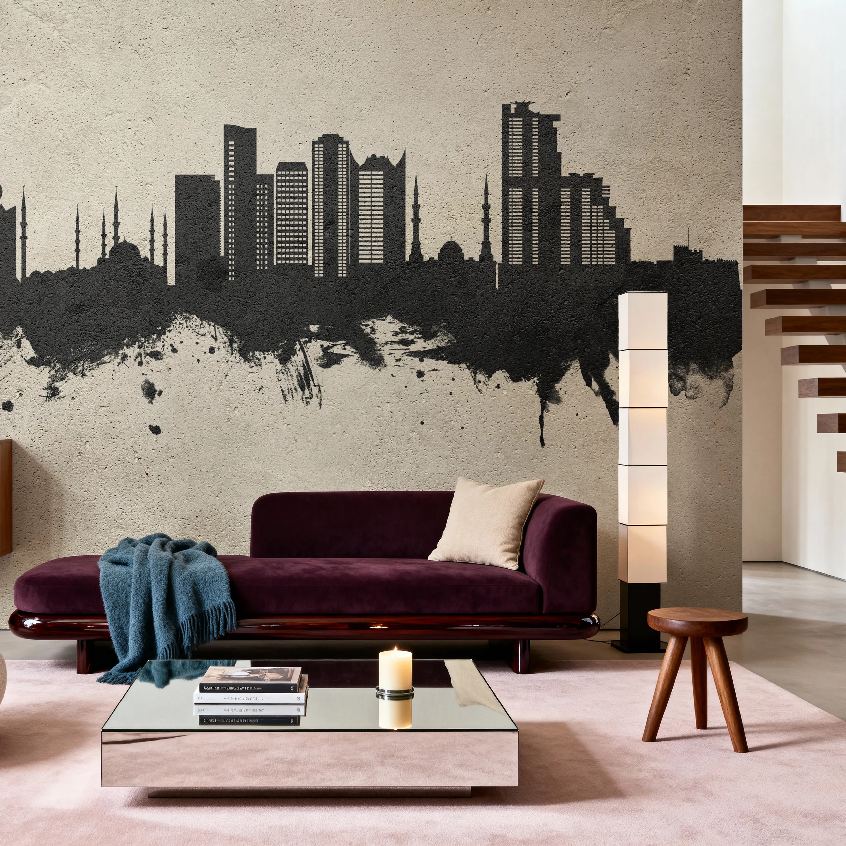 Papier Peint Panoramique - Fujairah Skyline Concrete - Graphiques - Gris - Couloir et escaliers - Wallism Belgique - Encollage au mur ou Autocollant