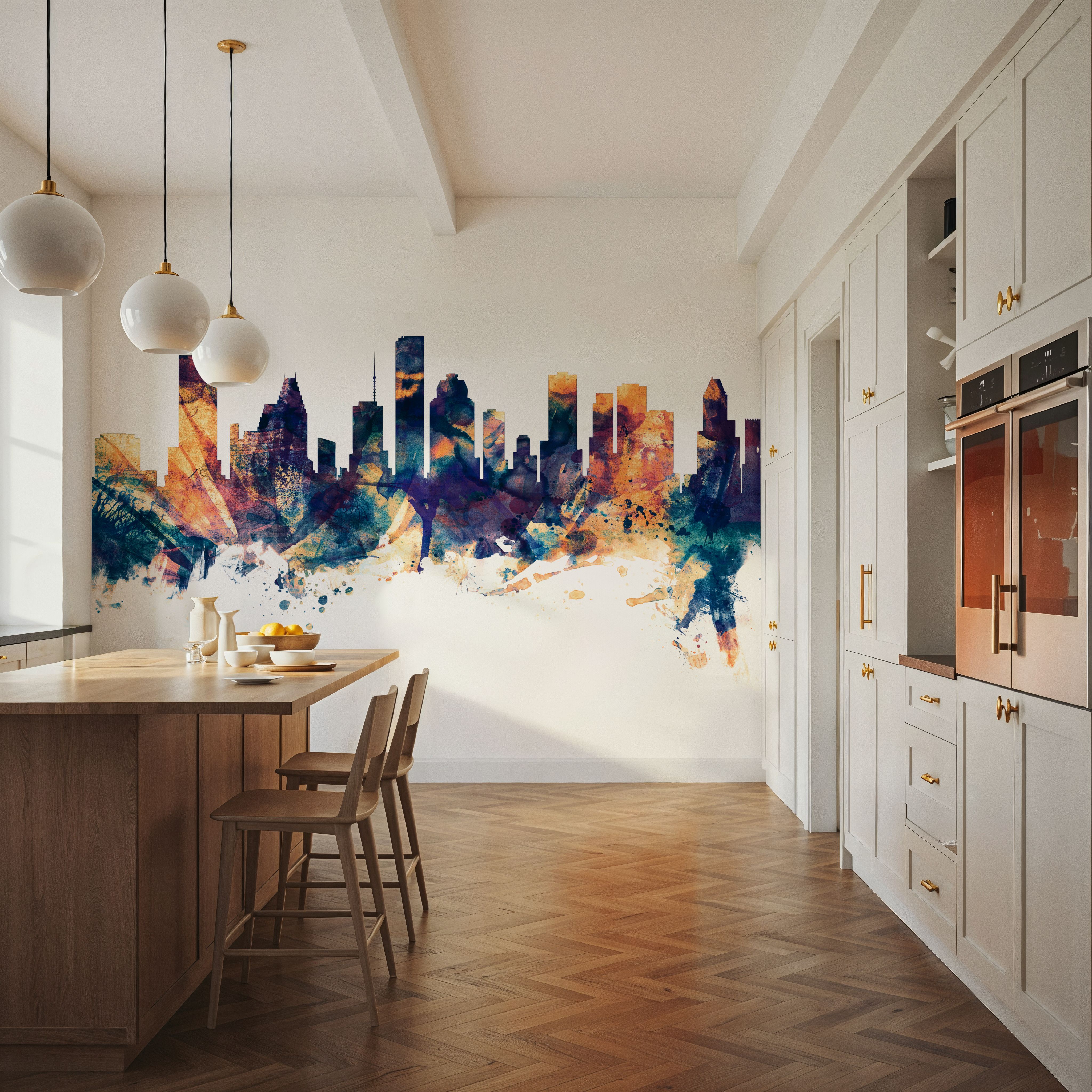 Houston Skyline Blue & Bronze