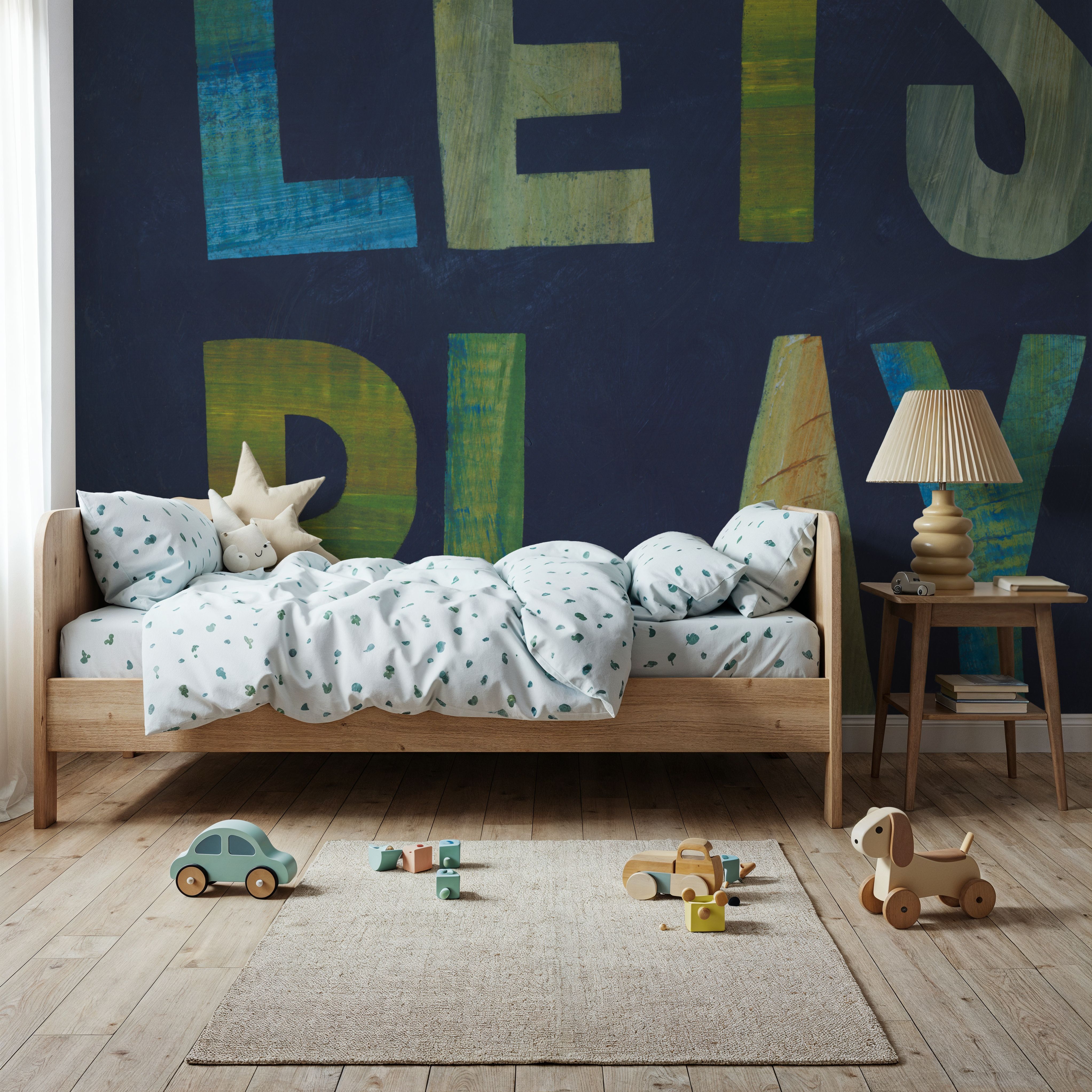 Wall Mural - Lets Play - Contemporary Graphics mural wallpaper - Blue - Kids' Room - Wallism US - Premium, Textured or Peel & Stick