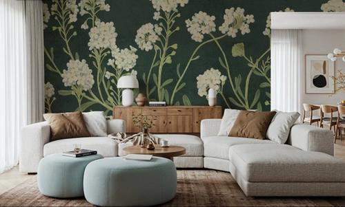 Vintage Flowers on Green