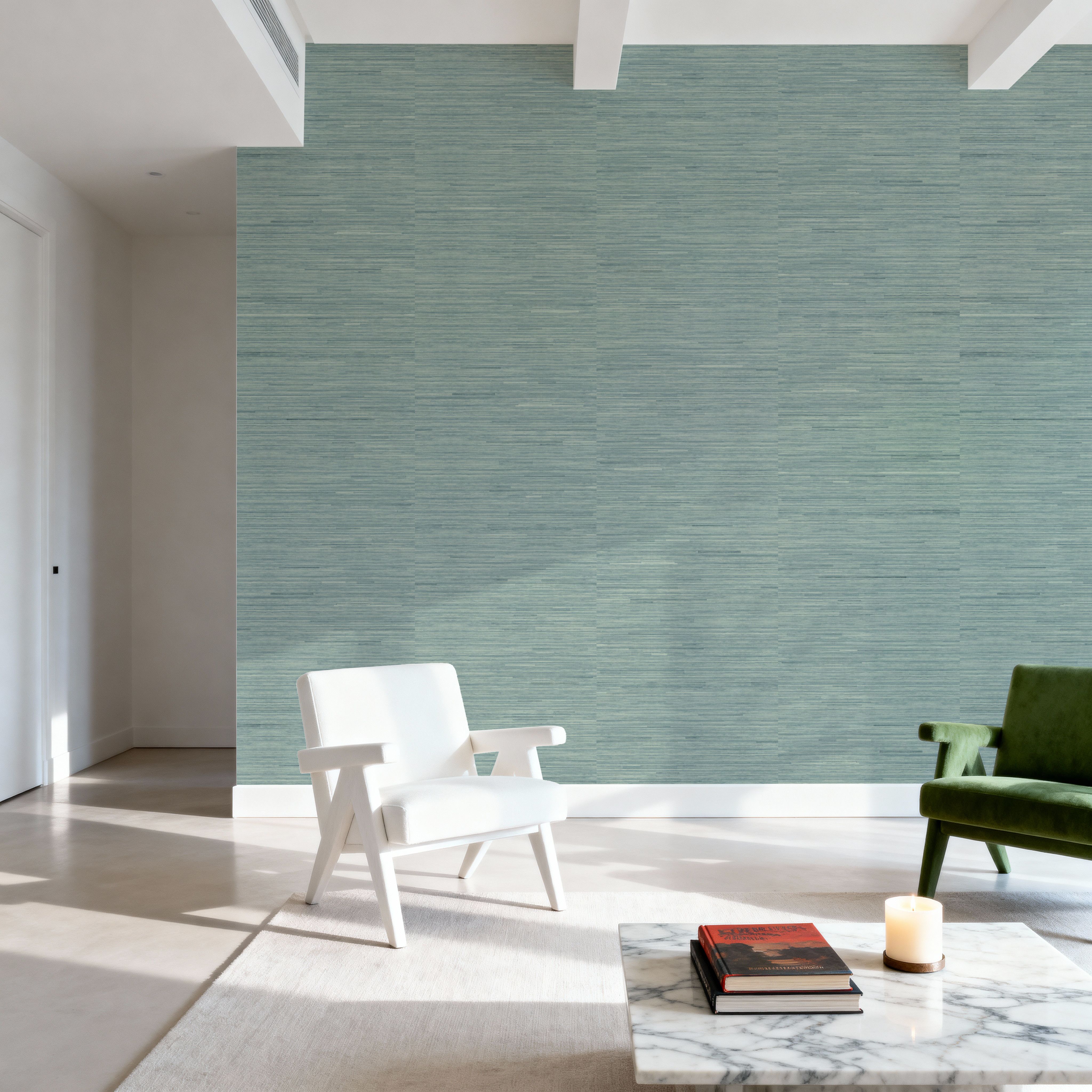 Faux Grasscloth with Visible Seams, Seafoam