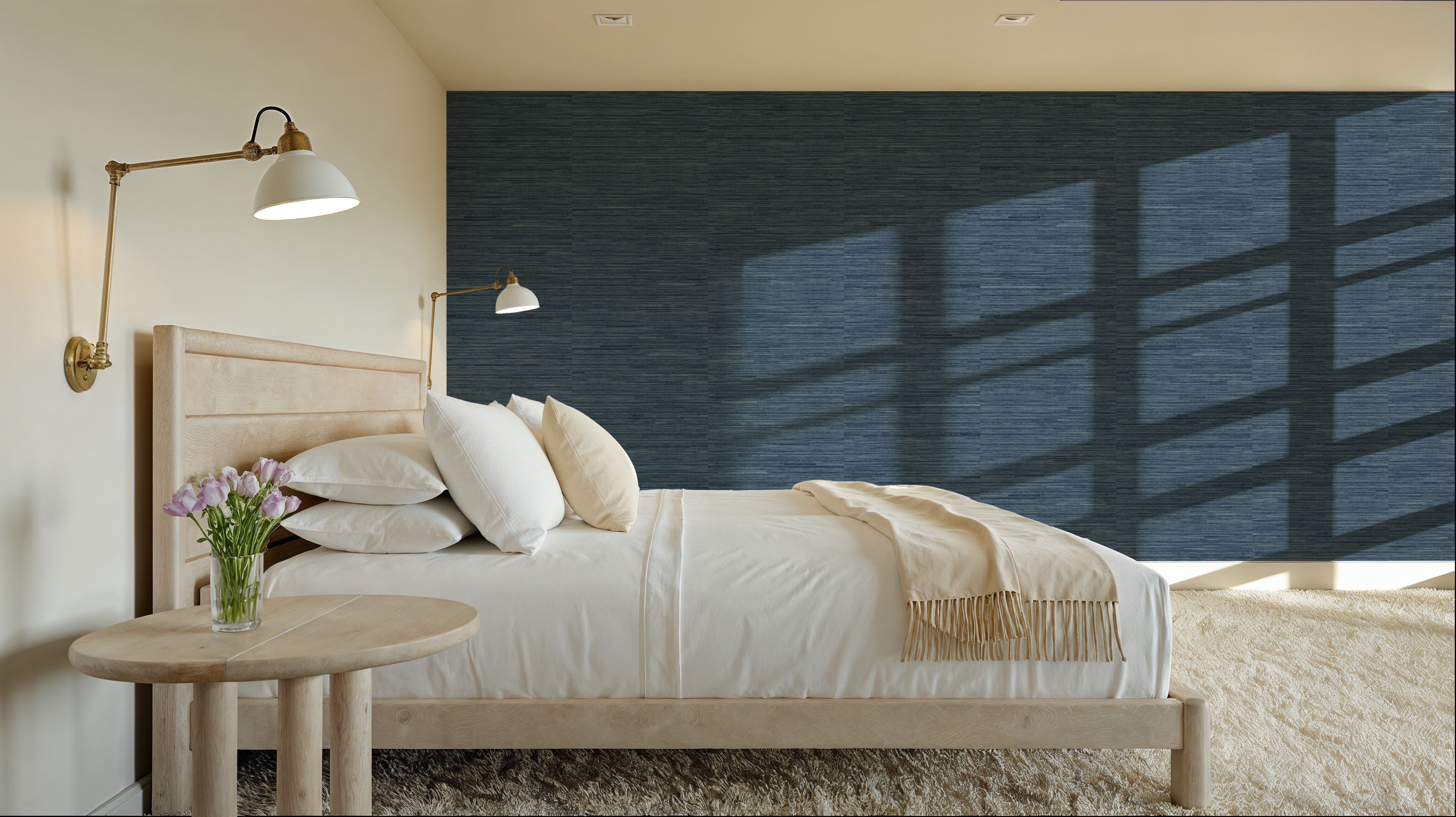 Faux Grasscloth with Visible Seams, Indigo