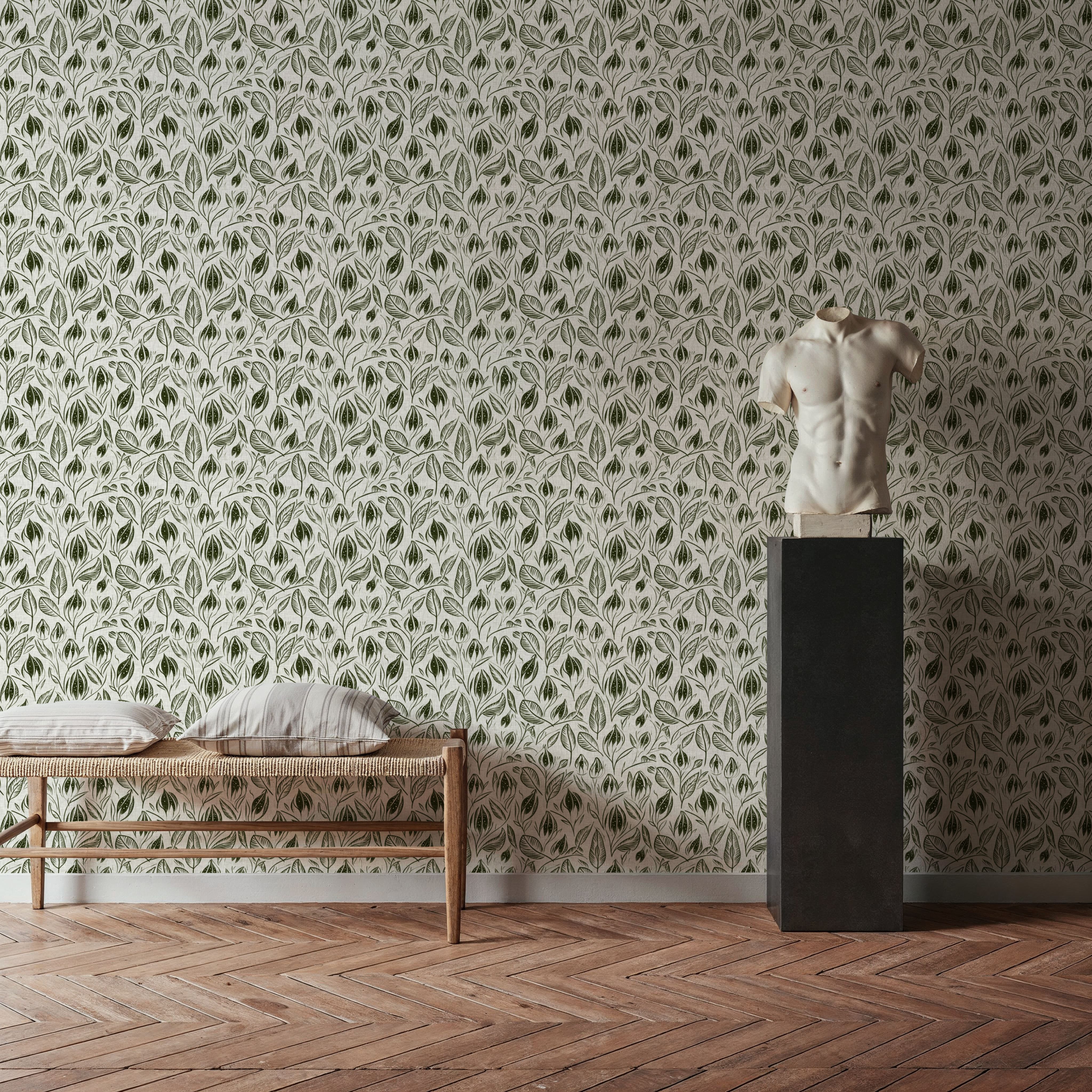 Lille, Olive Green, Wallpaper