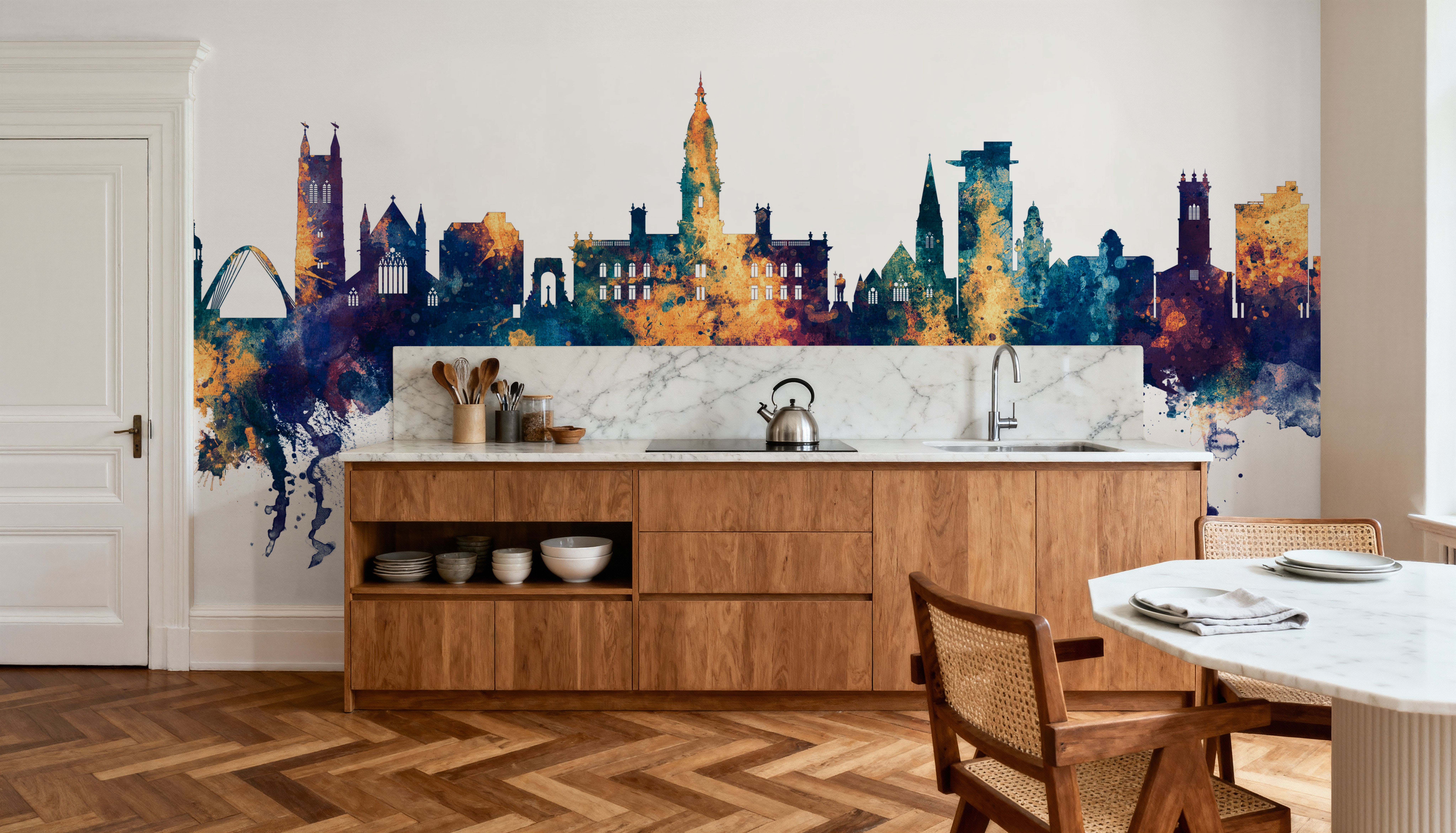 Bolton England Skyline Blue & Bronze, Papier peint