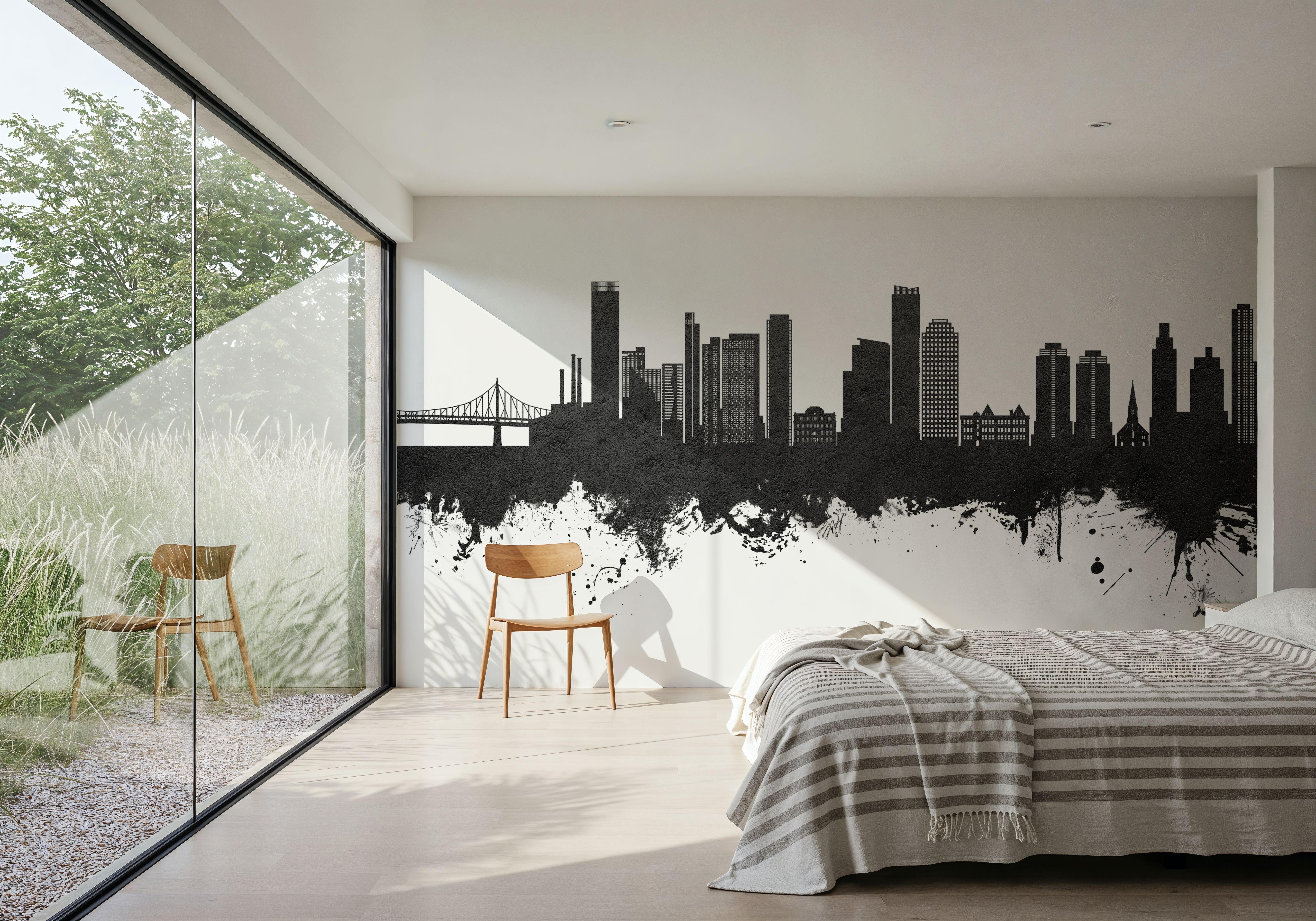 Queens New York Skyline Black & White, Wallpaper