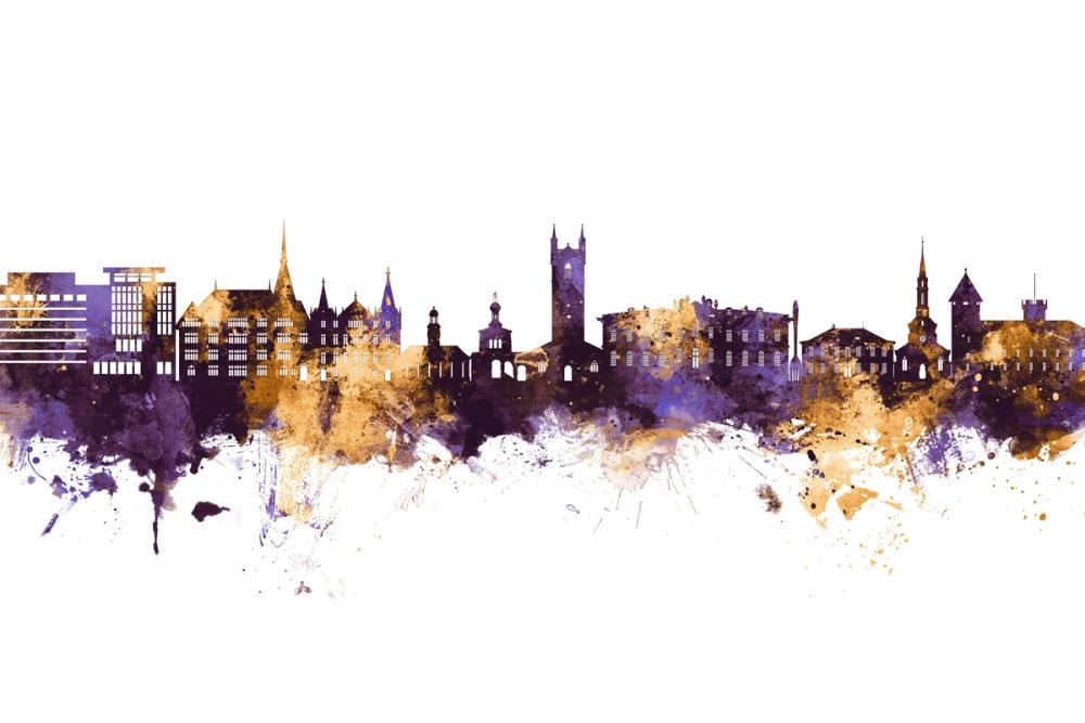 Vevey Switzerland Skyline Purple & Gold