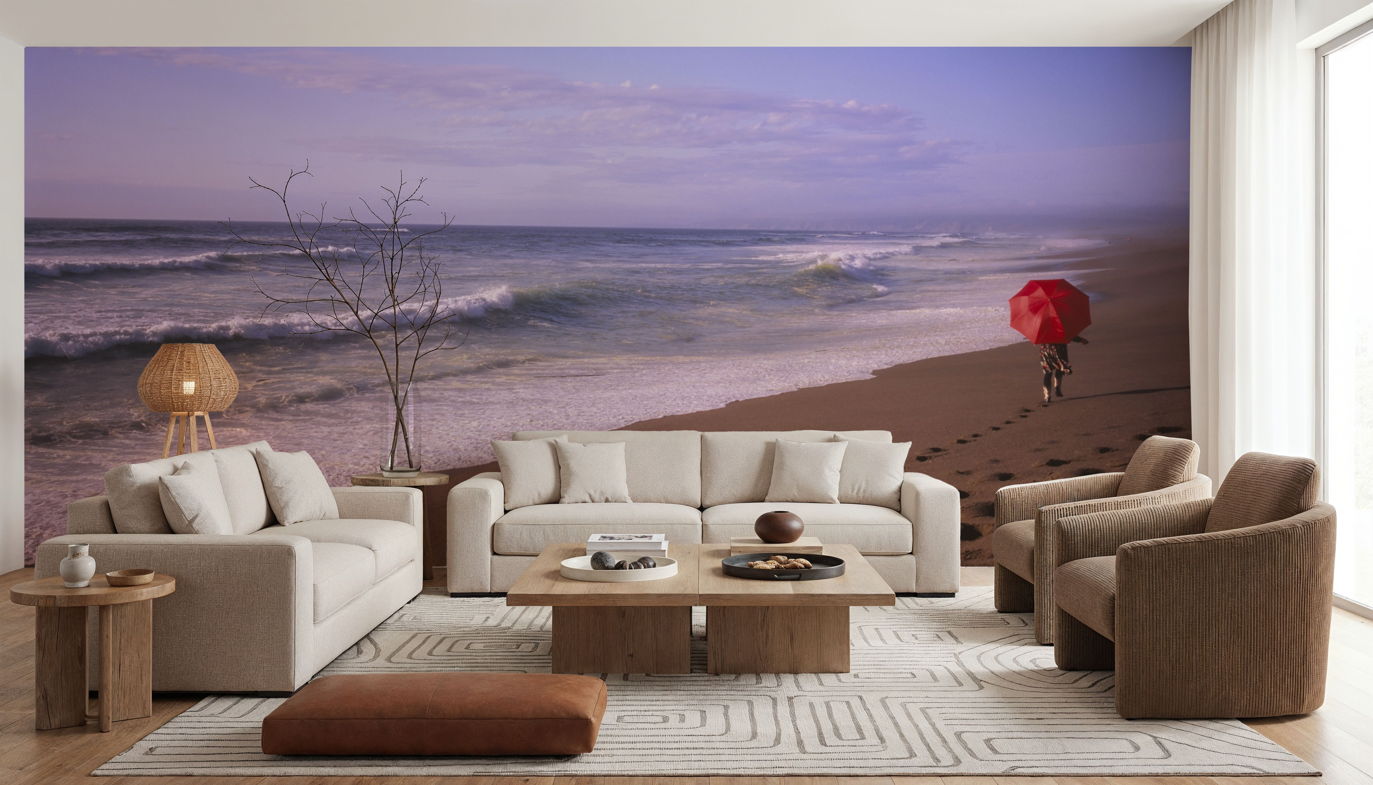 Crimson Stroll by the Shore, Wallpaper