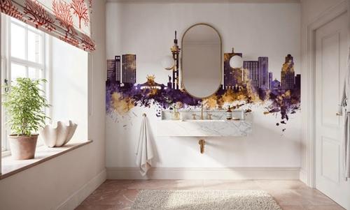 Kinshasa Skyline Purple & Gold