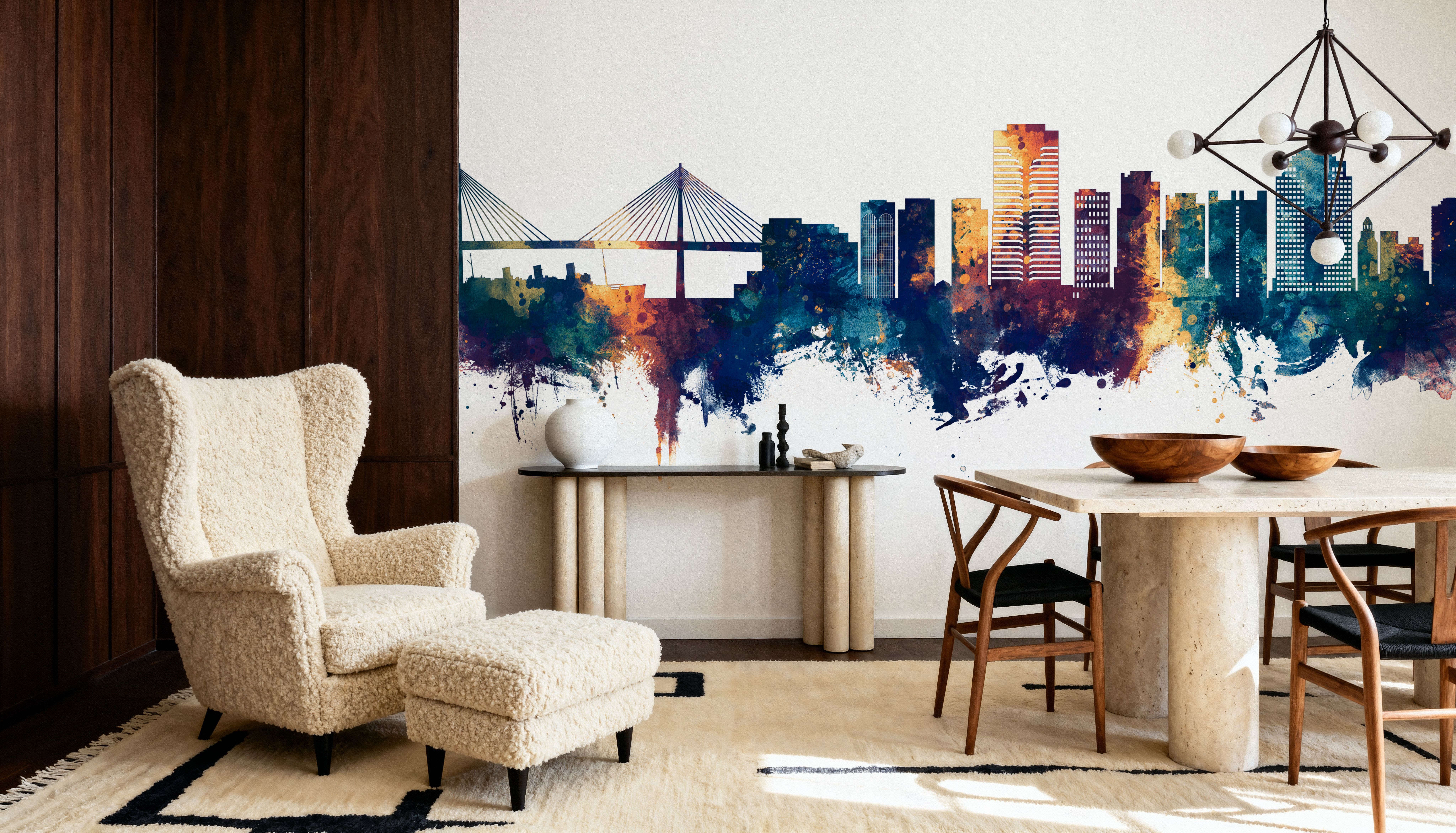 Long Beach California Skyline Blue & Bronze, Wallpaper