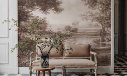 Riverbank Oak Landscape, Sepia