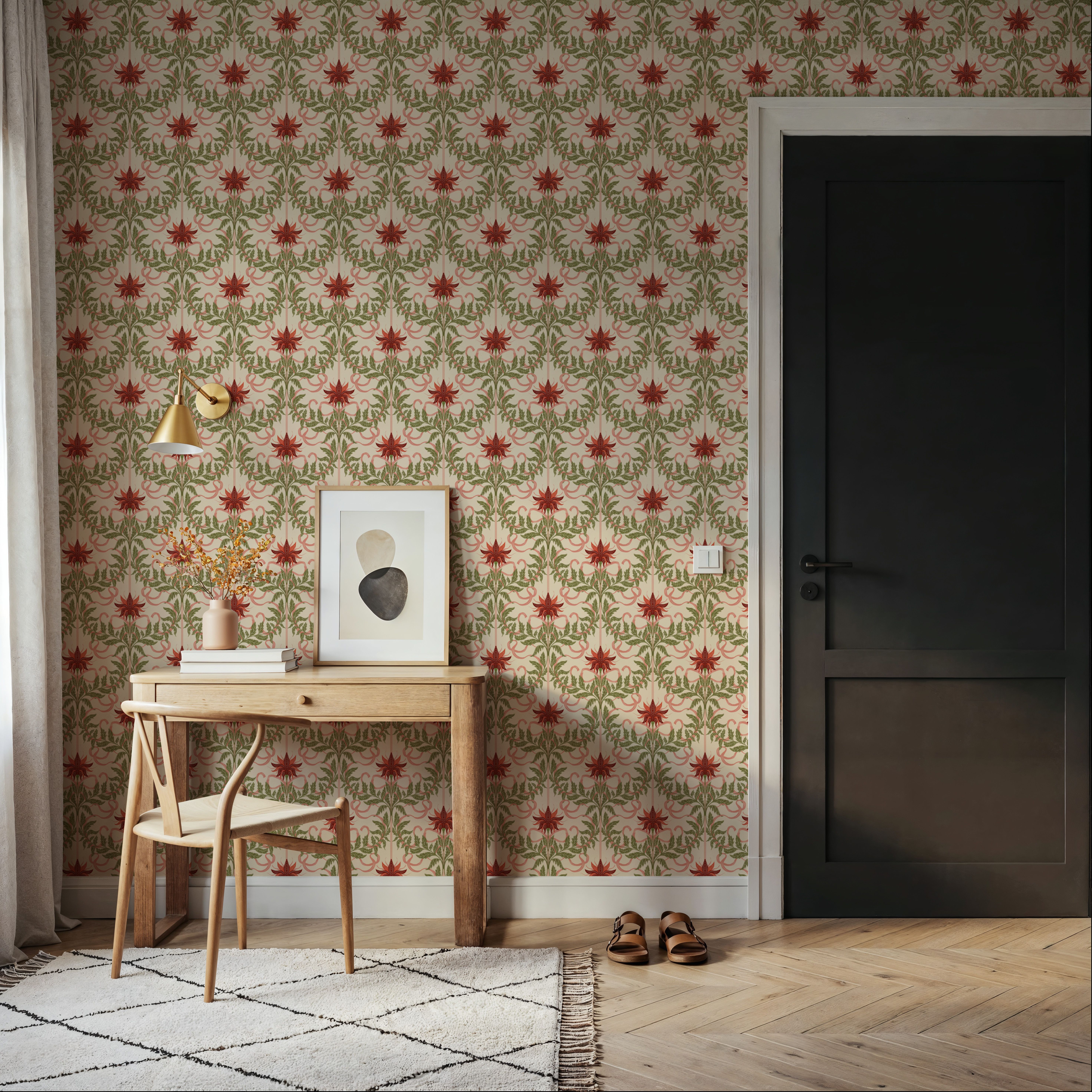 Floral Damask & Bows, Coral