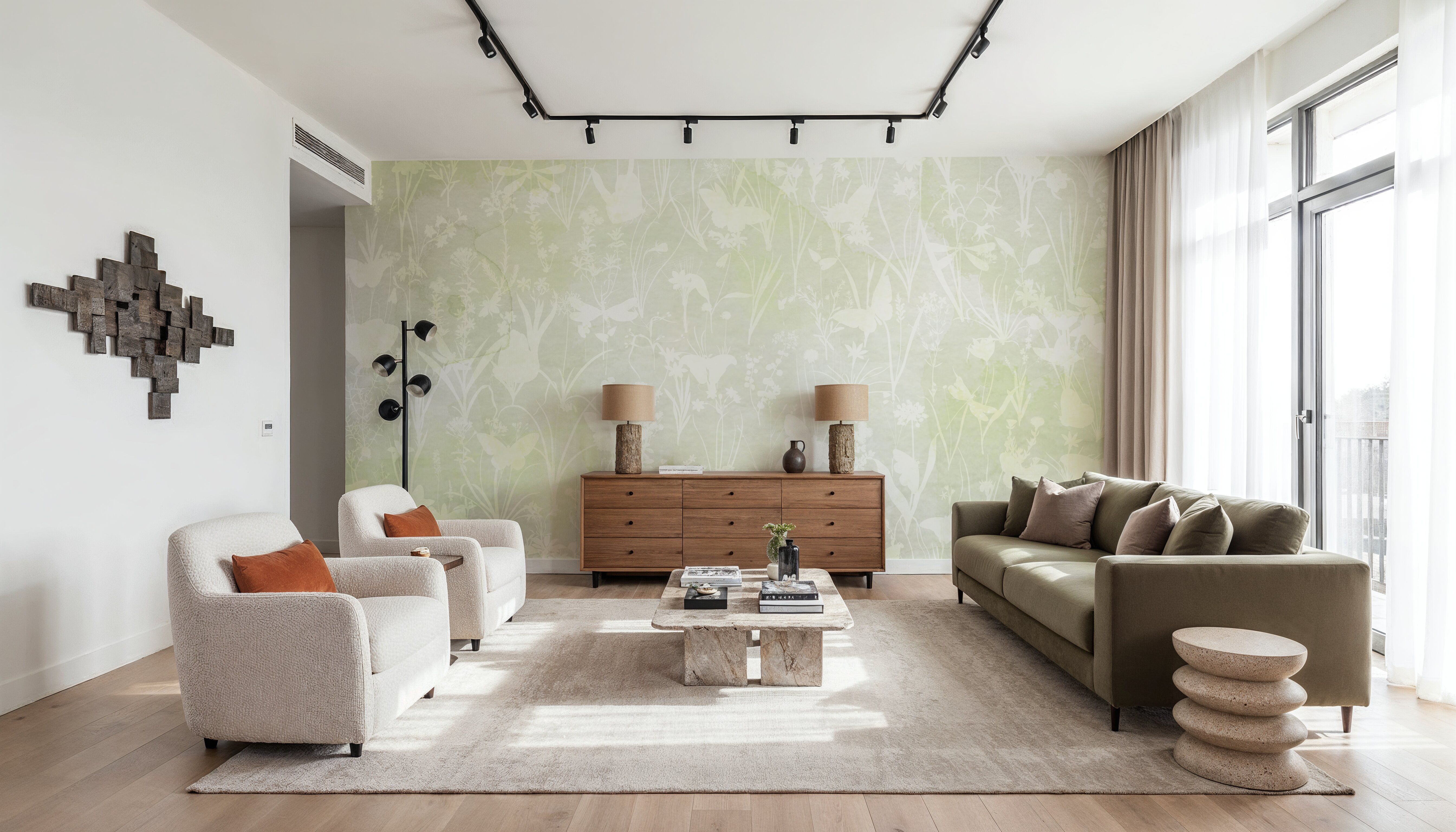 Herbals and Butterflies Double Silhouette Spring Green